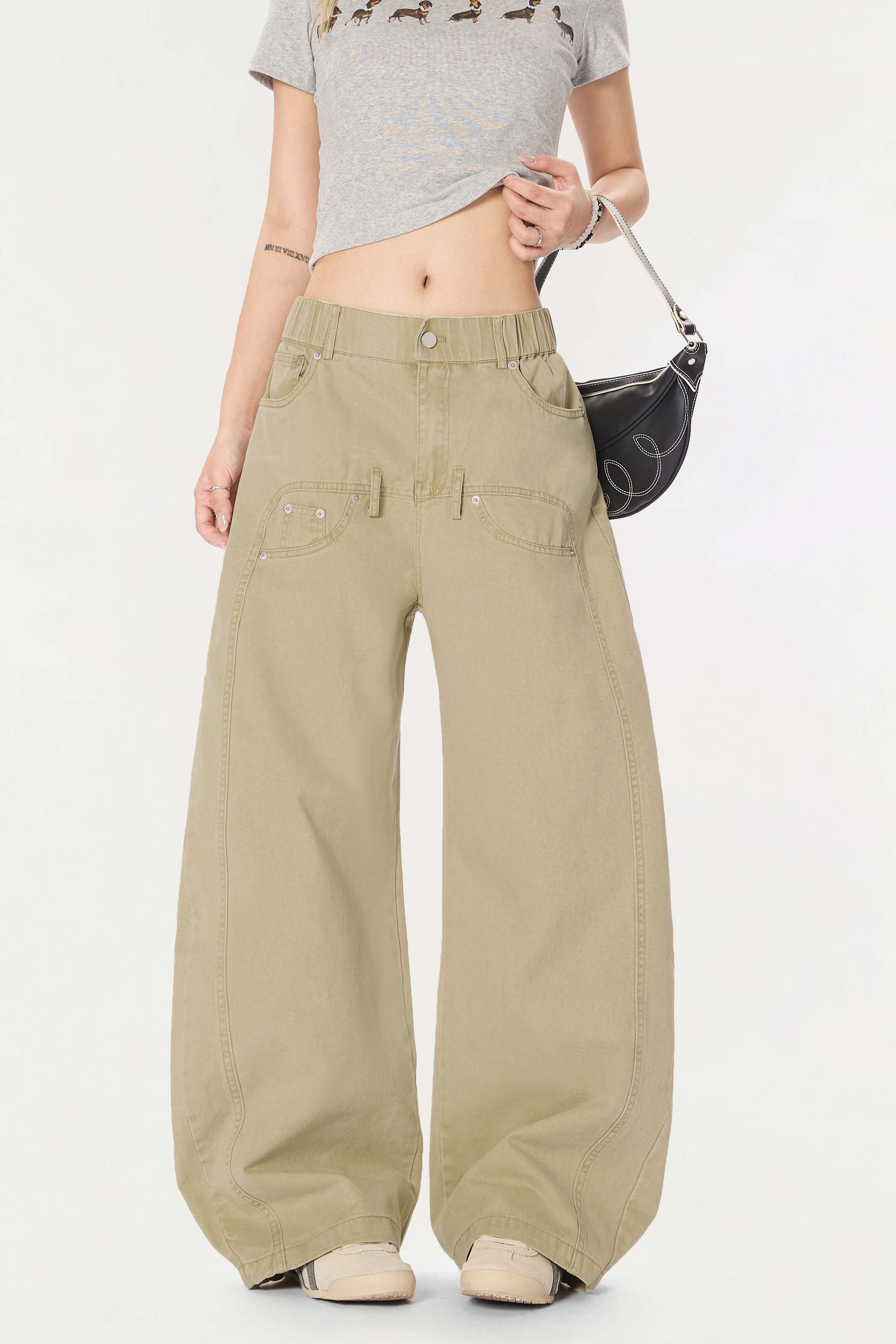 Omirad Vintage Wide-Leg Stacked Barrel Pants | 100% Cotton