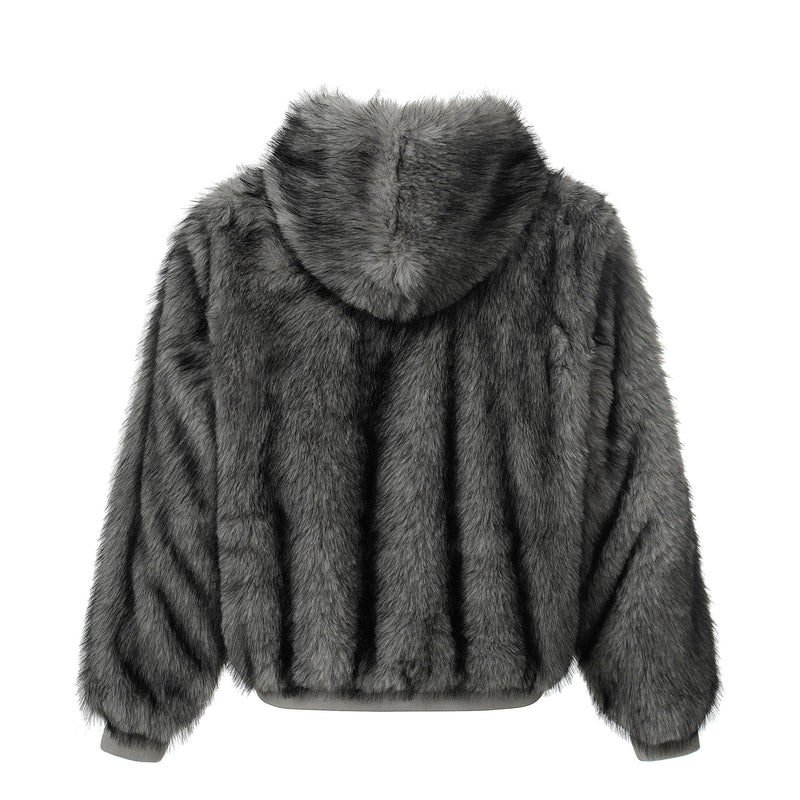 Reversible Faux Fur & Suede Hooded Bomber Jacket
