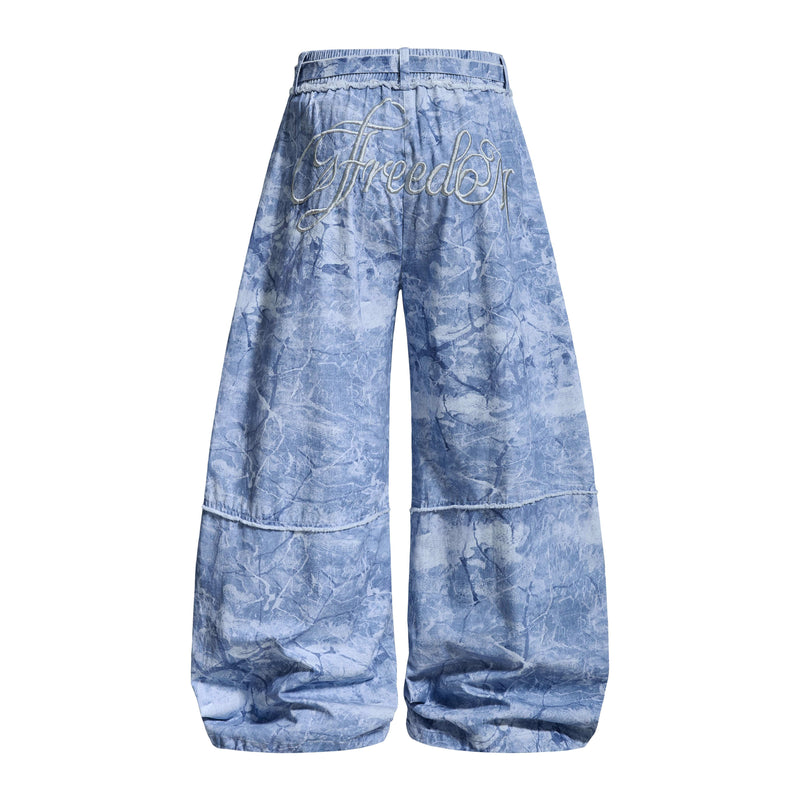 Washed Marble Wide-Leg Baggy Pants | Streetwear Denim