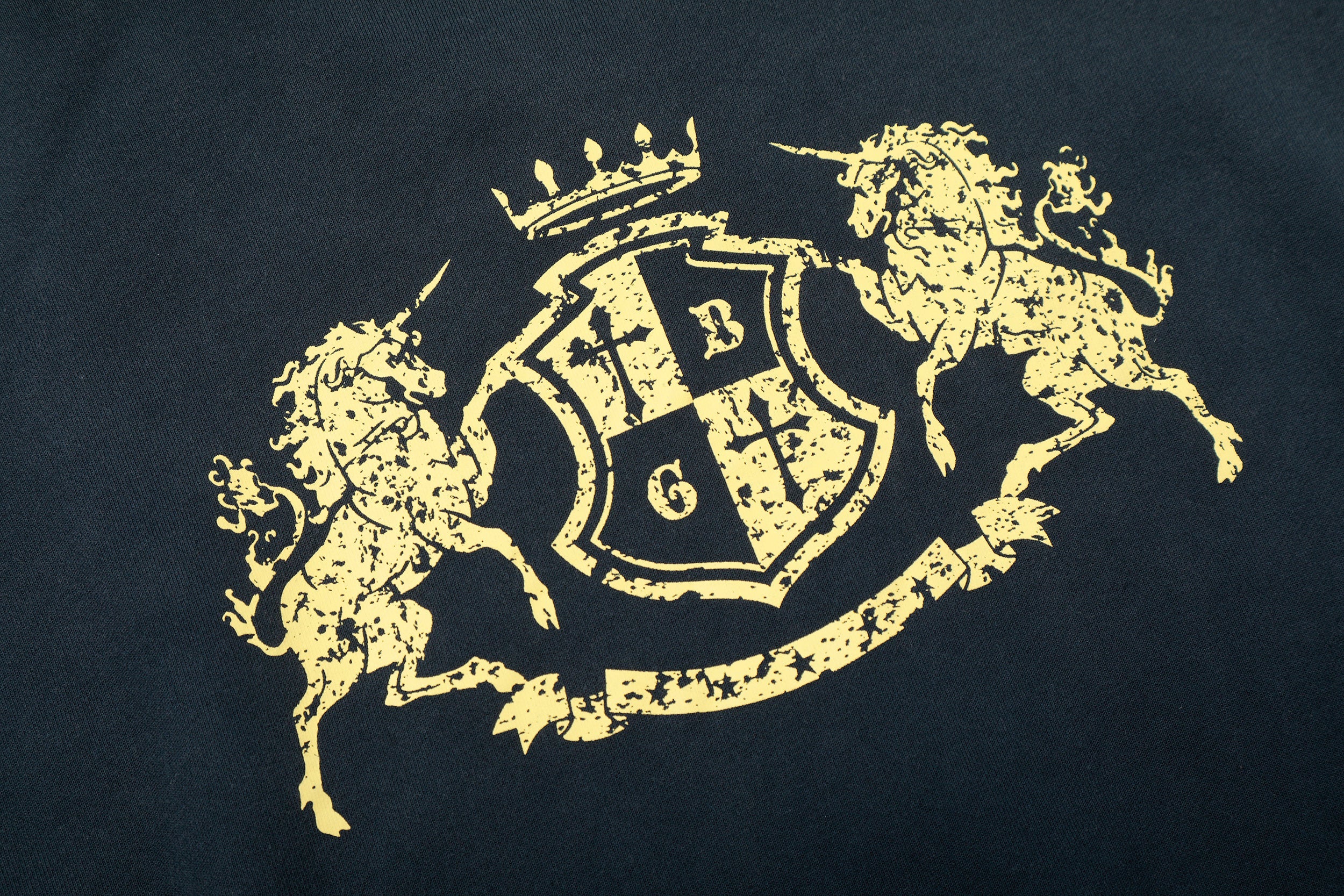 Distressed Crest Zip-Up Hoodie | Navy Gold Graphic Streetwear
