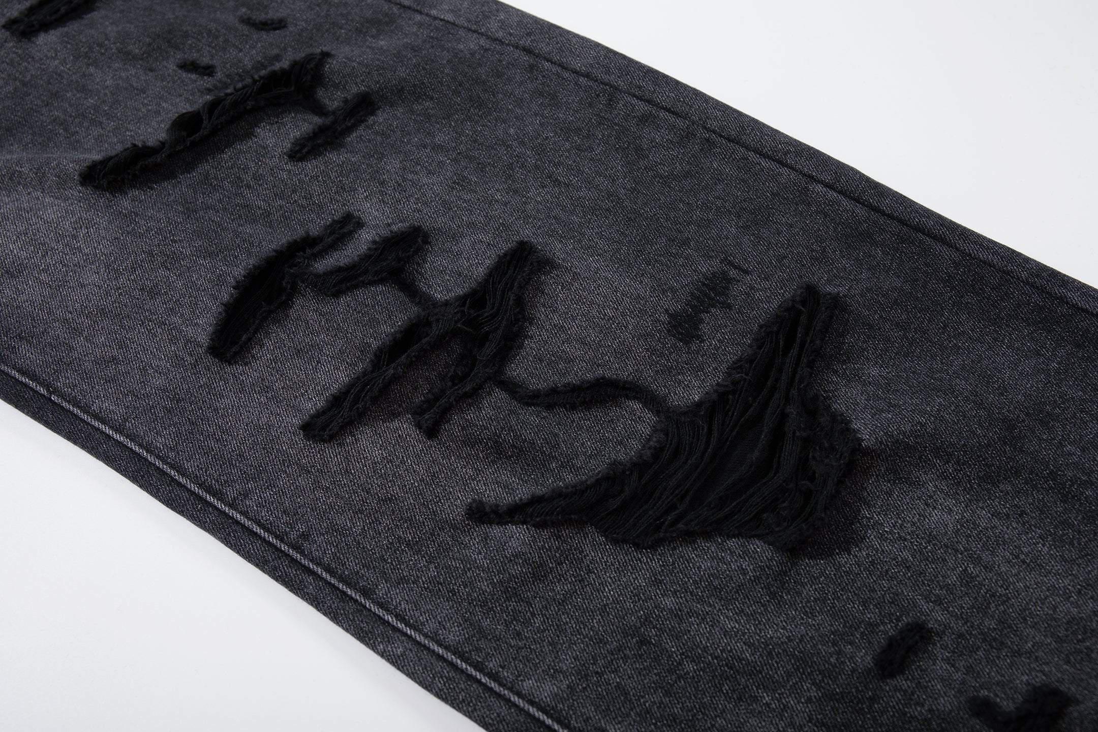 Omirad Coated-Distress Wide-Leg Jeans | Deep Charcoal Denim