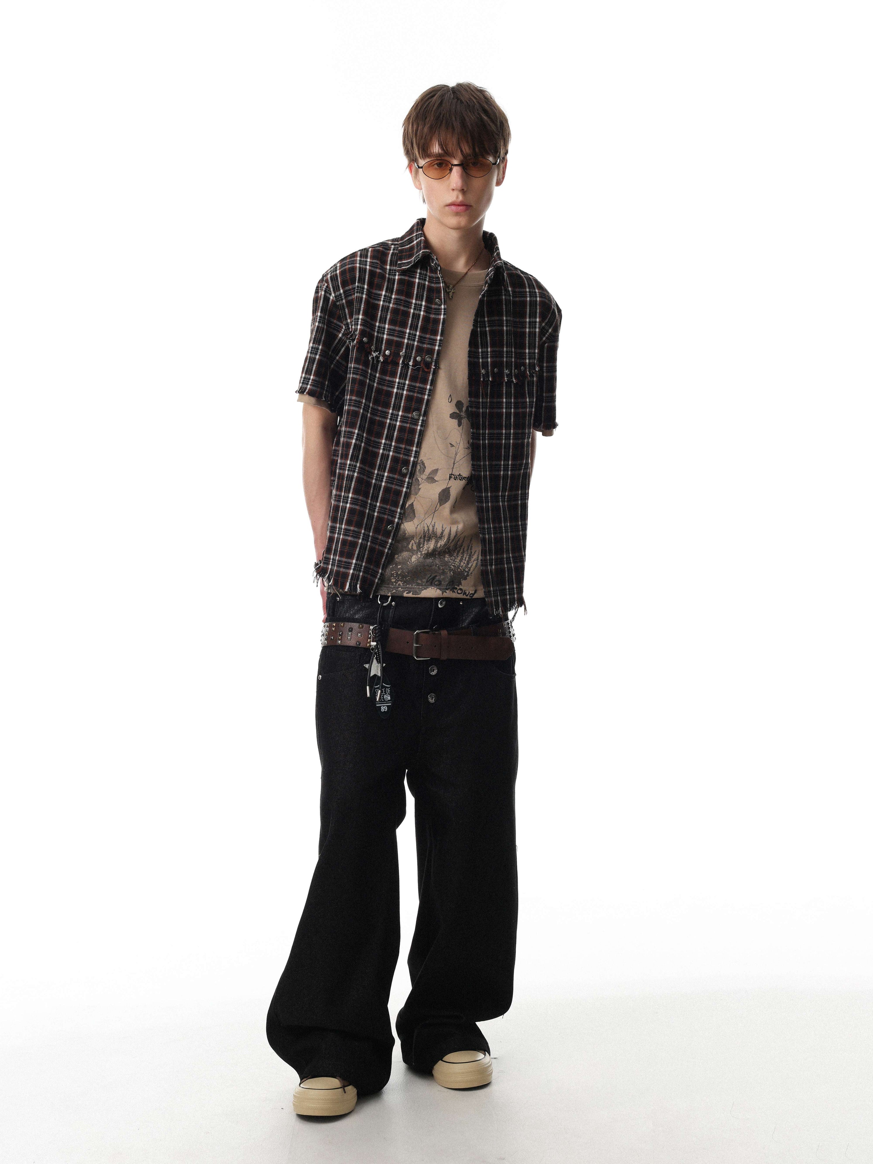 Distressed Plaid Short Sleeve Shirt | Raw Edge Streetwear