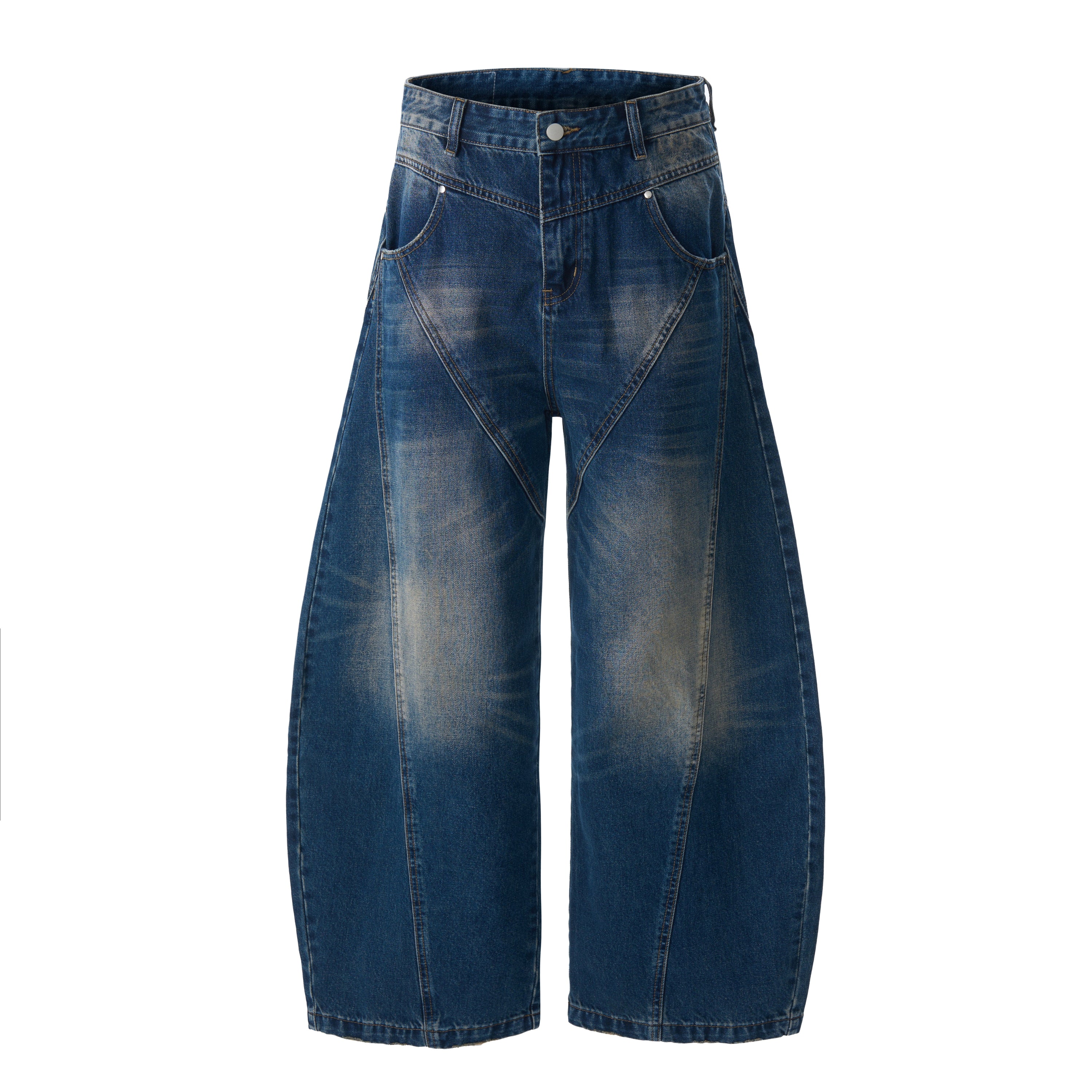 V-Panel Vintage Washed Wide-Leg Jeans | Oversized Denim