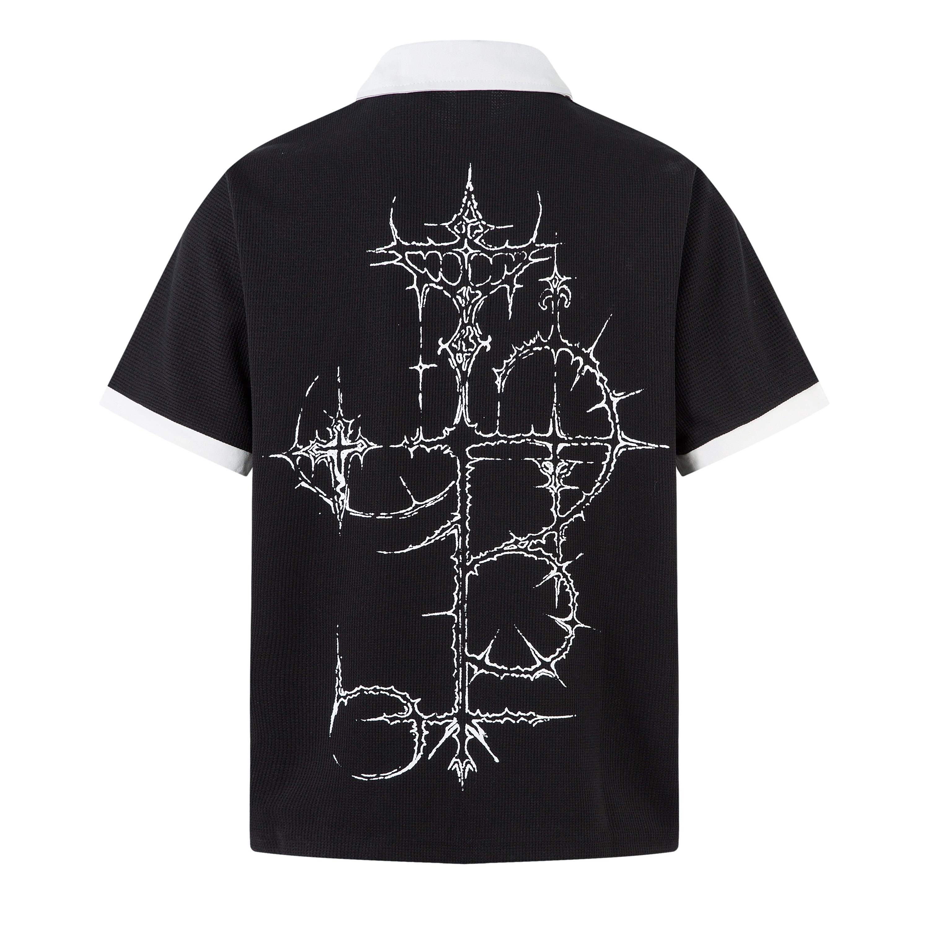 Gothic Thorn Cross Graphic Polo Shirt | Dark Streetwear