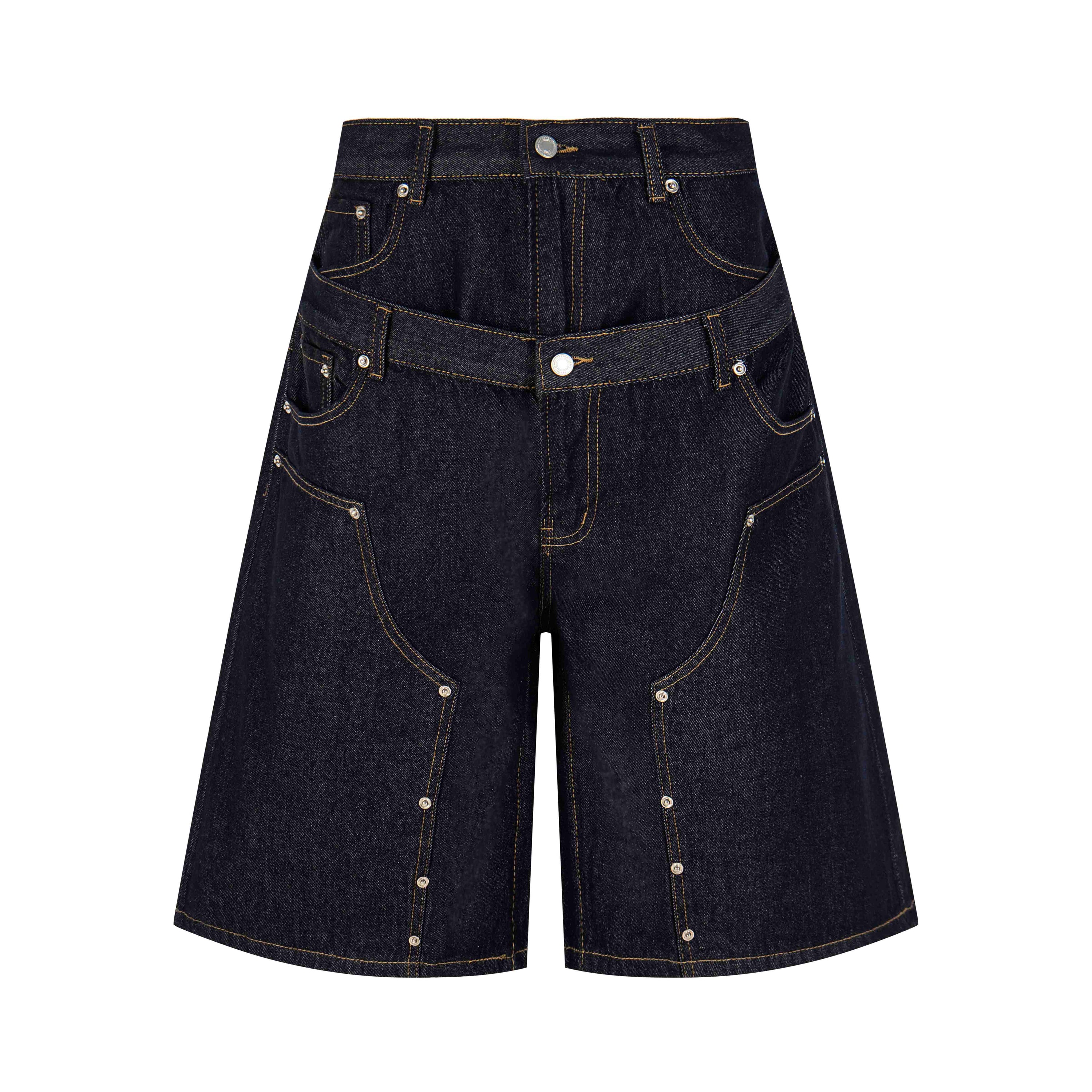 Omirad Double Waist Panel Denim Shorts | Wide Fit