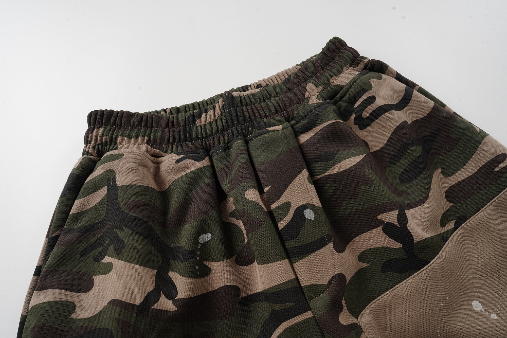 Camo Patchwork Baggy Shorts | Paint Splatter Streetwear