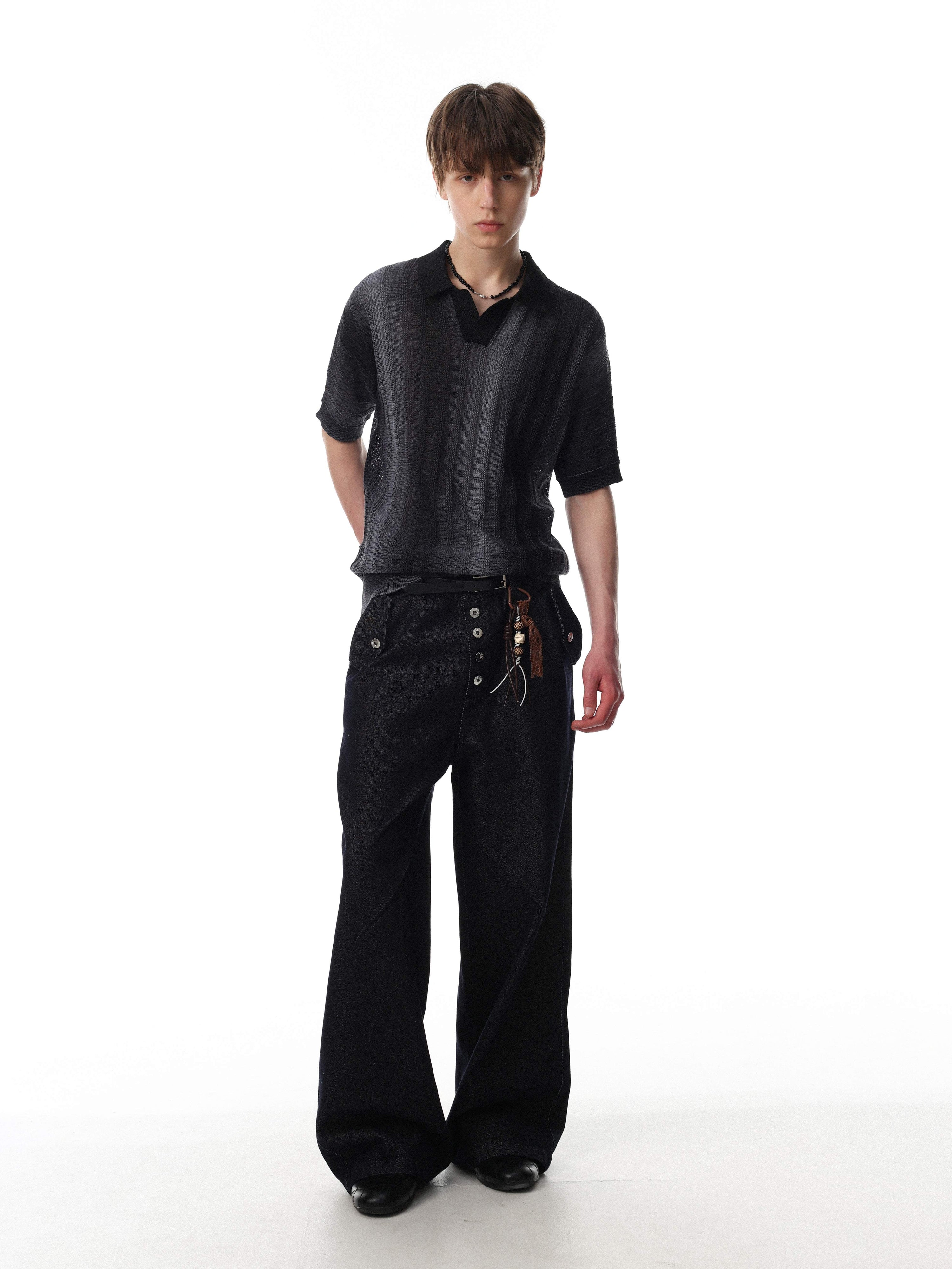 Men's Gradient Stripe Open-Knit Polo Shirt | Relaxed Fit
