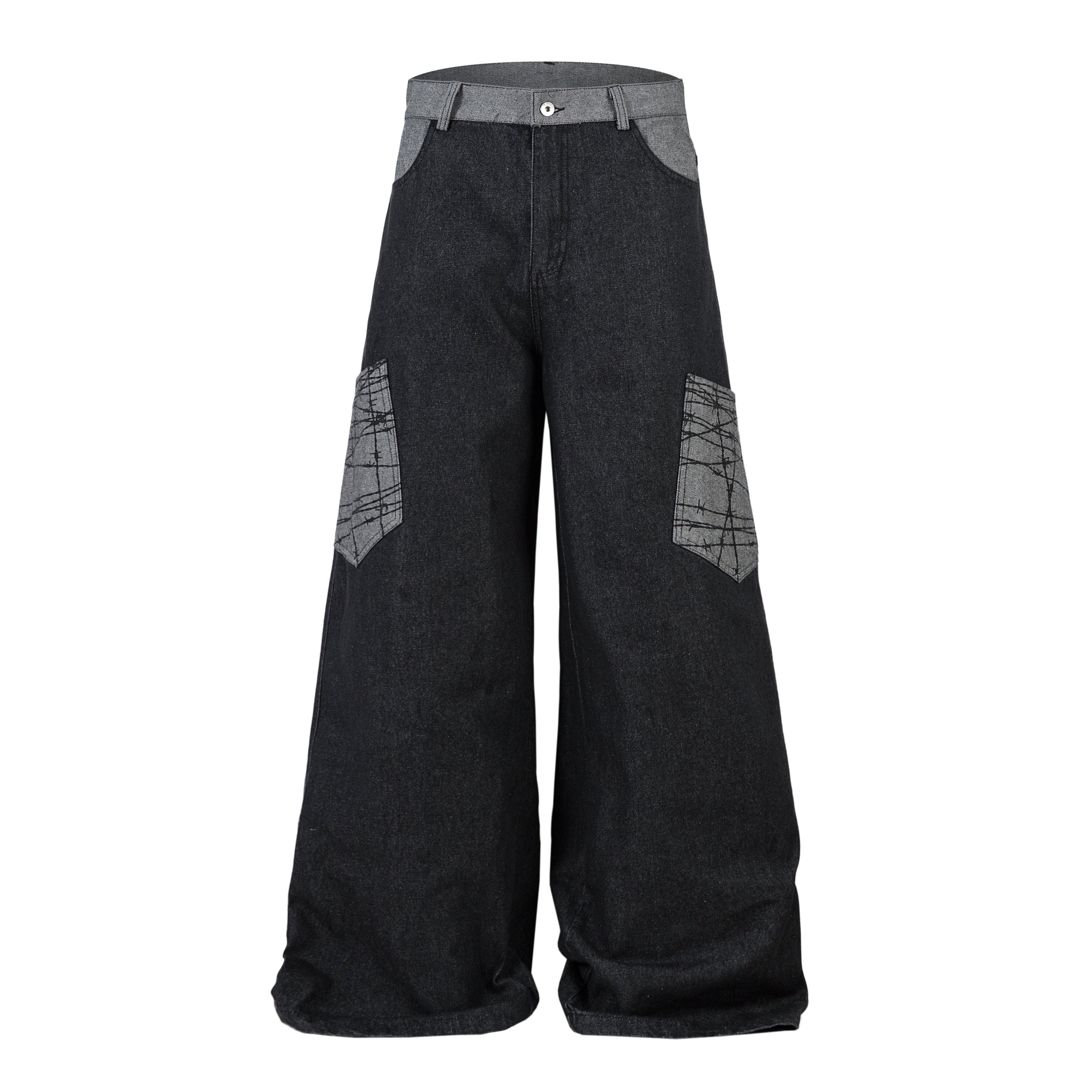 Omirad Contrast Pocket Wide-Leg Jeans | Black Denim