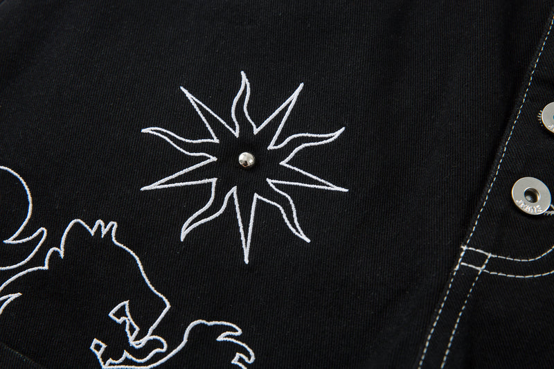 Heraldic Embroidered Wide-Leg Jeans | Lion & Star Denim