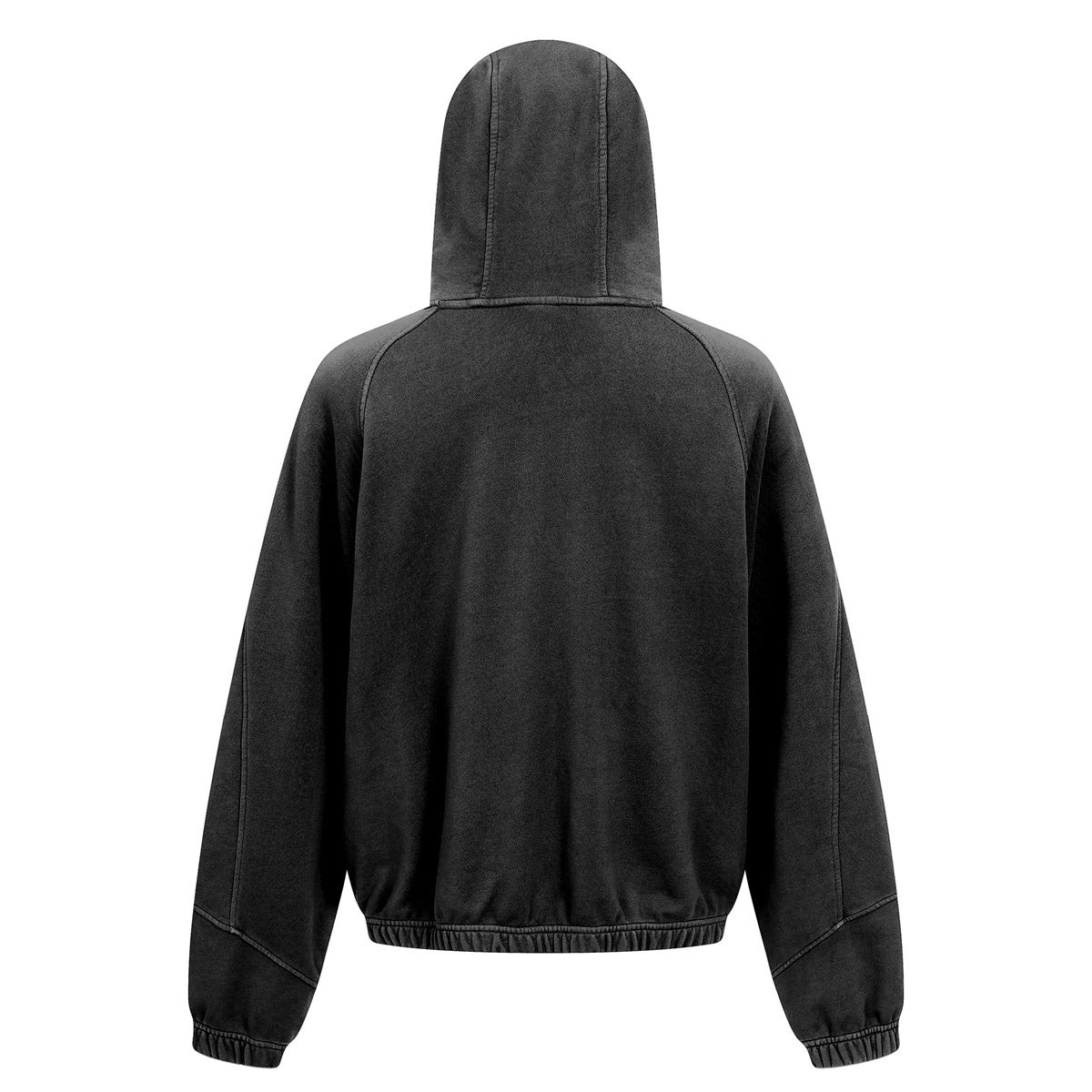 Curved-Seam Full-Zip Hoodie | Washed Cotton Streetwear