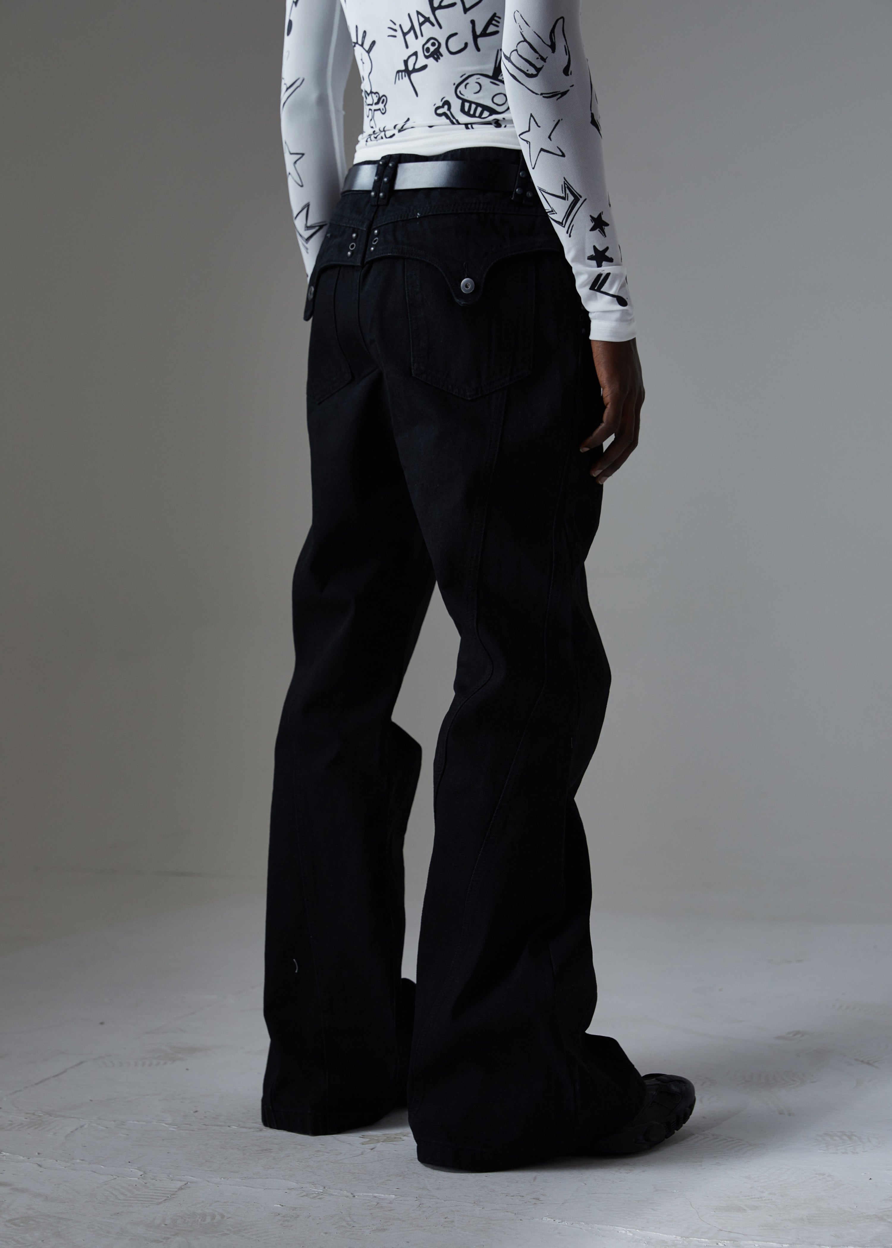 Omirad Studded Panel Wide-Leg Jeans | Dark Streetwear Denim
