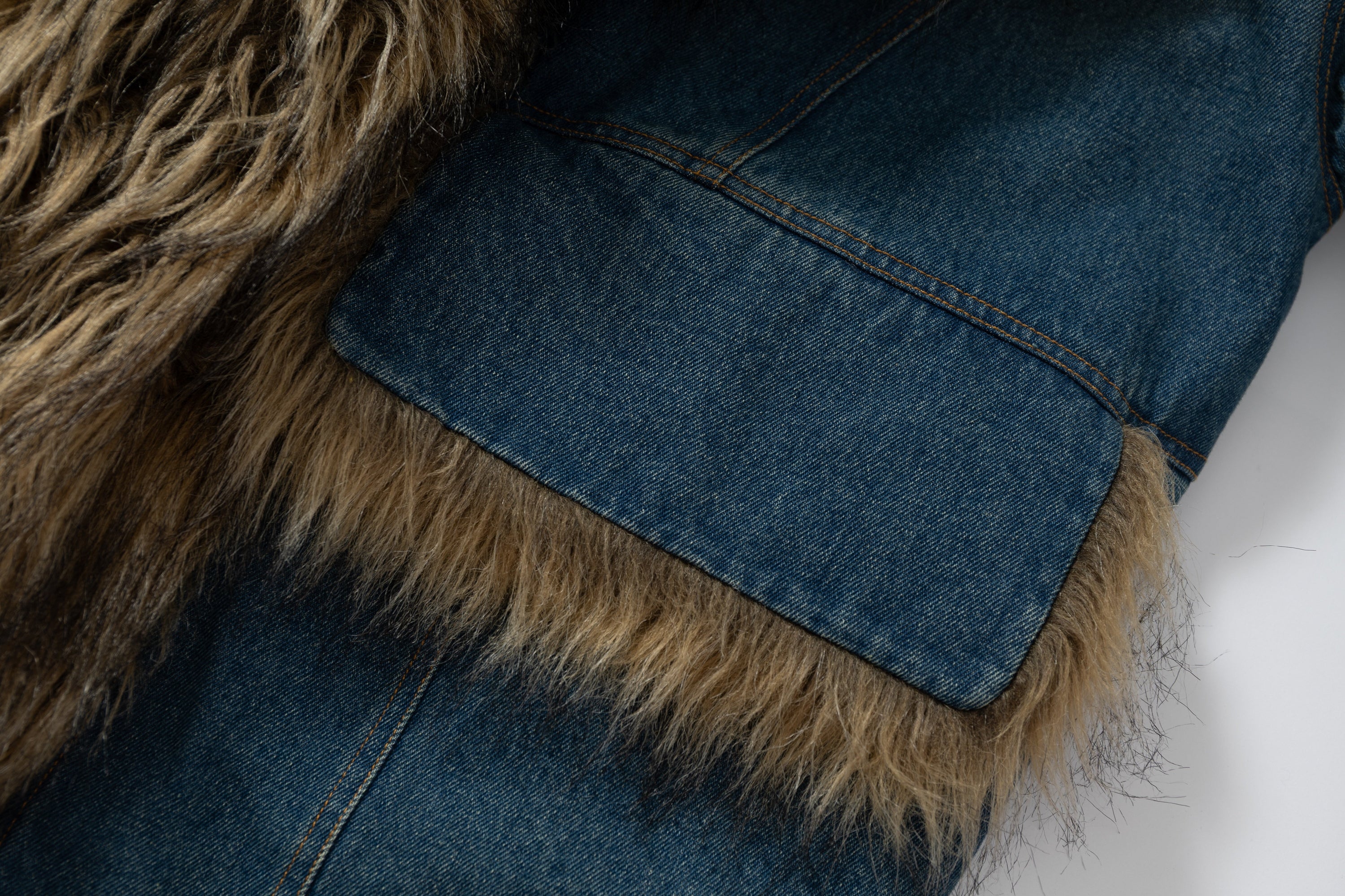 Oversized Faux-Fur Collar Denim Jacket | Vintage Wash
