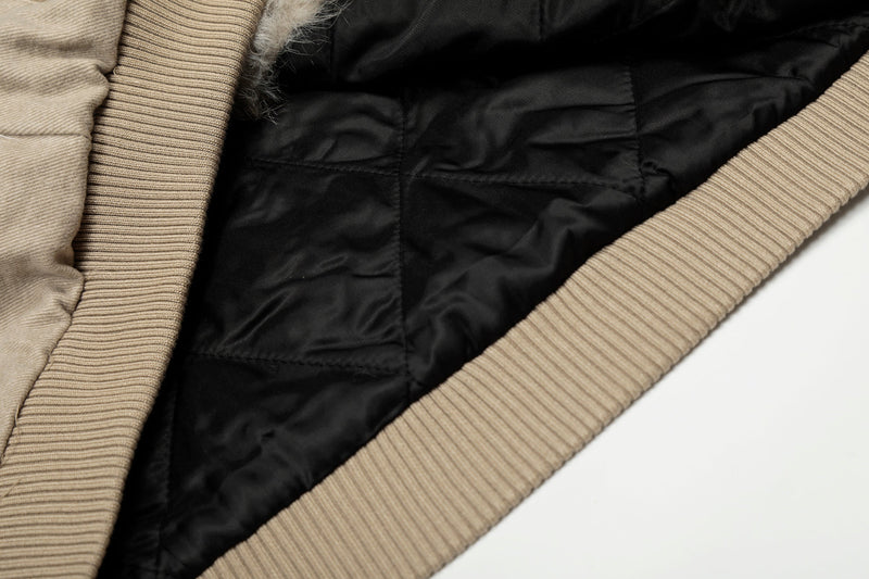 Washed Shearling-Lined Denim Hooded Bomber Jacket
