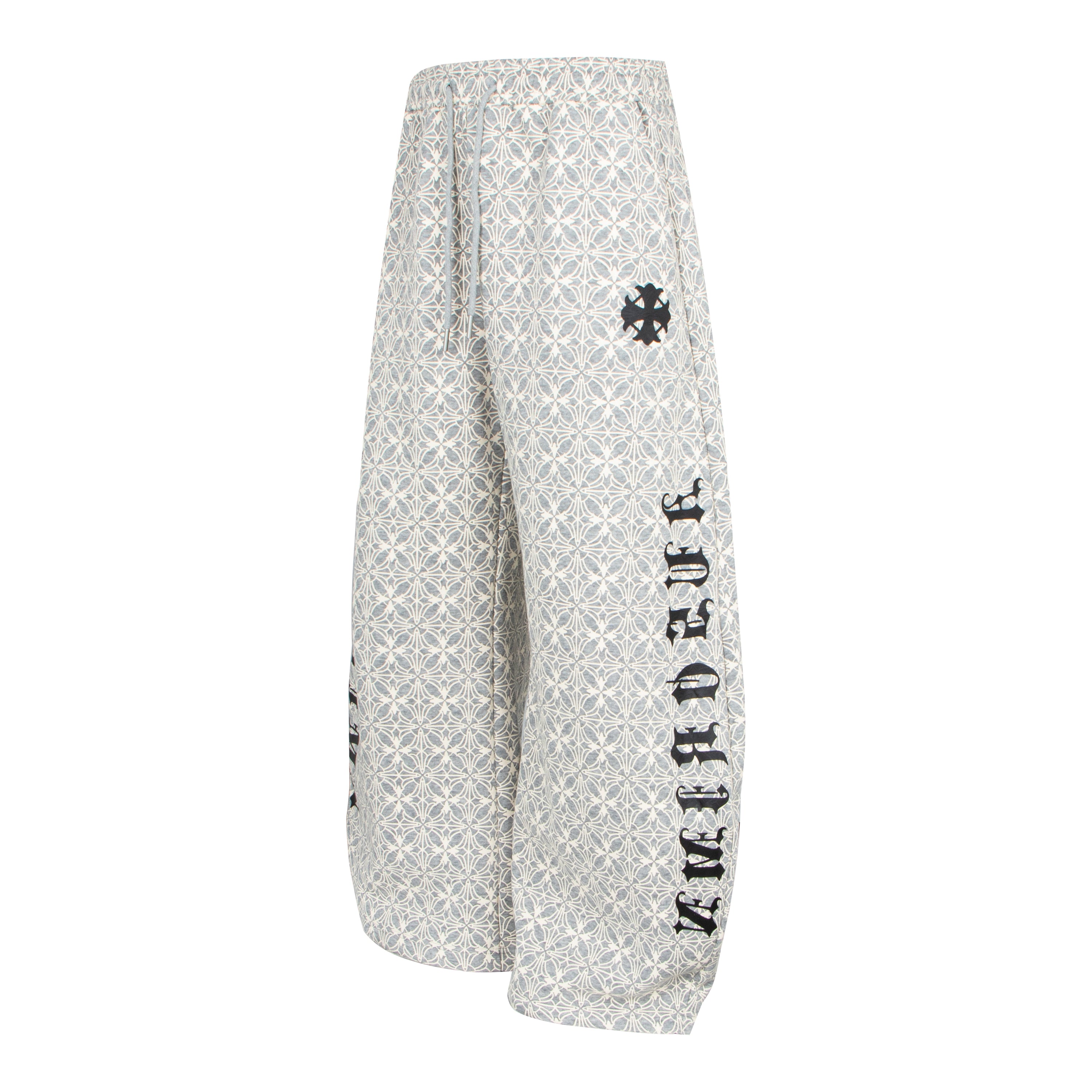 All-Over Geometric Print Wide-Leg Pants with Side Graphics