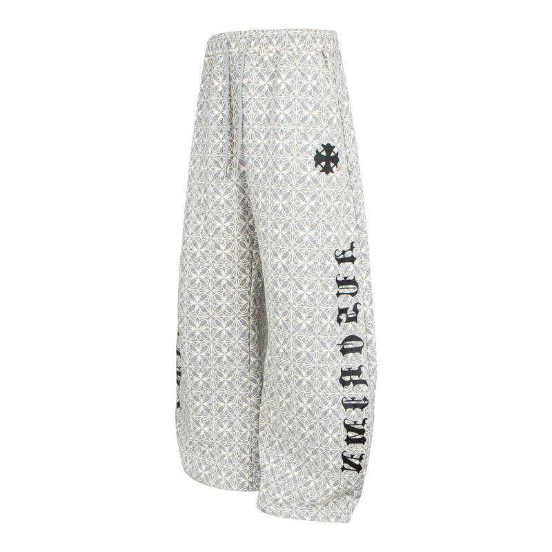All-Over Geometric Print Wide-Leg Pants with Side Graphics