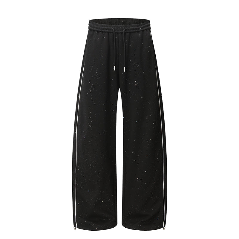 Speckled Wide-Leg Track Pants with Zippered Hems | Omirad