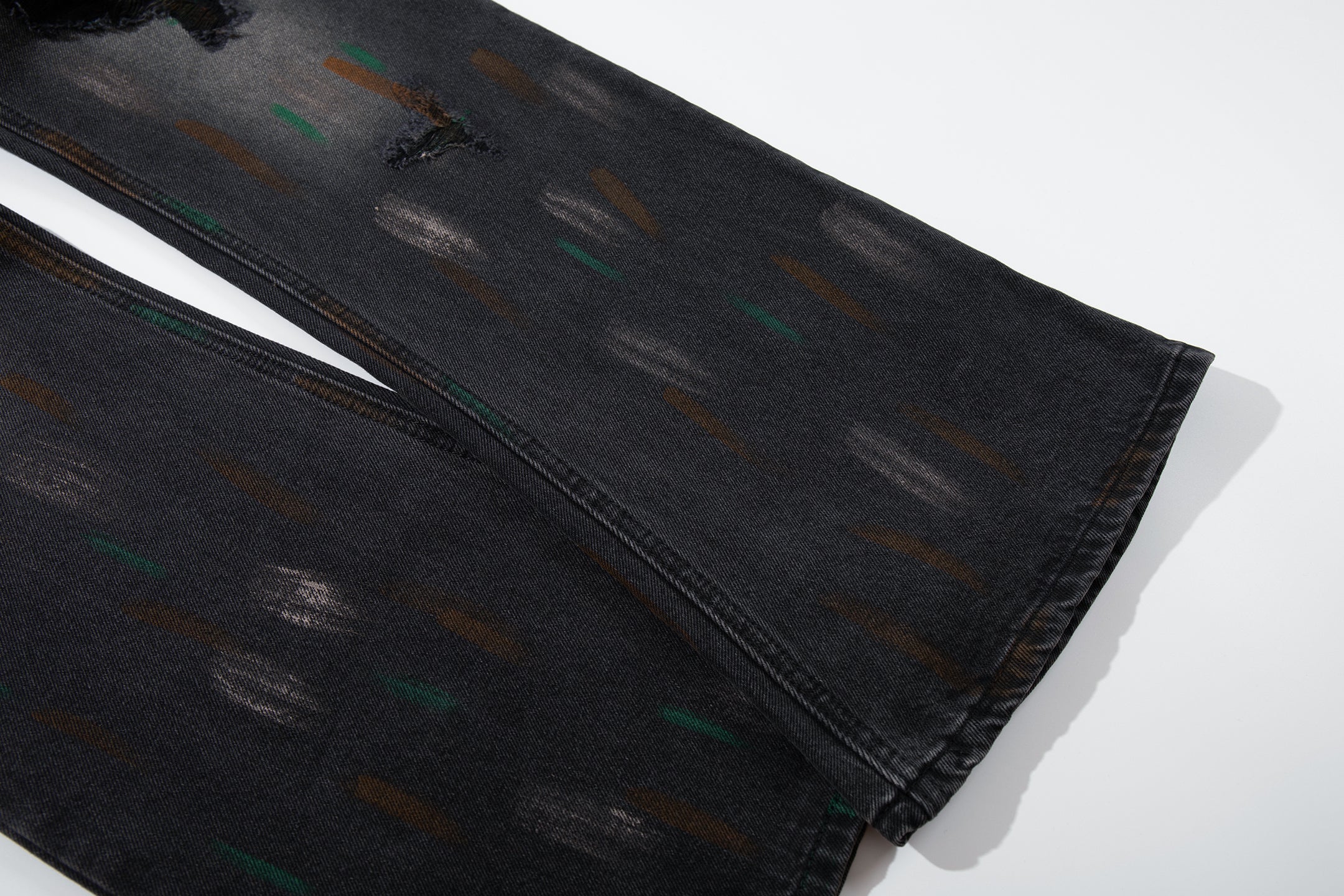 Omirad Painted Distressed Wide-Leg Jeans | Washed Black Denim