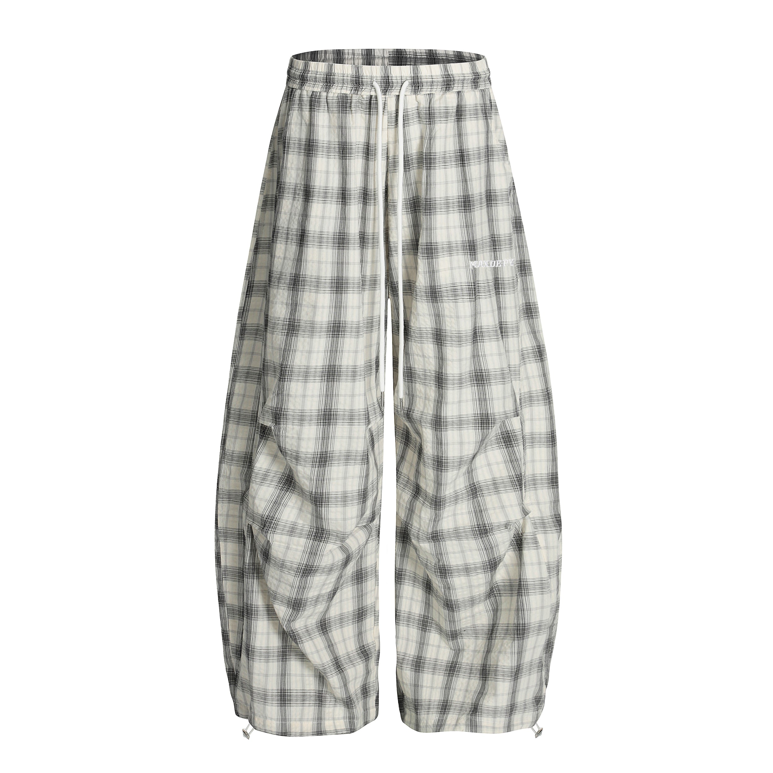 Ruched Plaid Wide-Leg Pants | Oversized Streetwear Bottoms