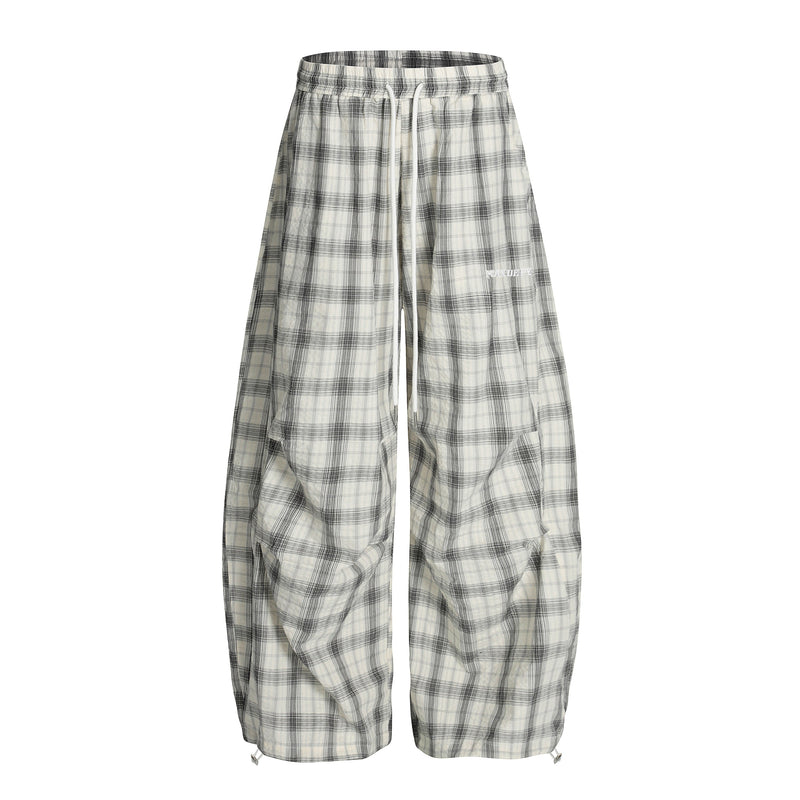 Ruched Plaid Wide-Leg Pants | Oversized Streetwear Bottoms
