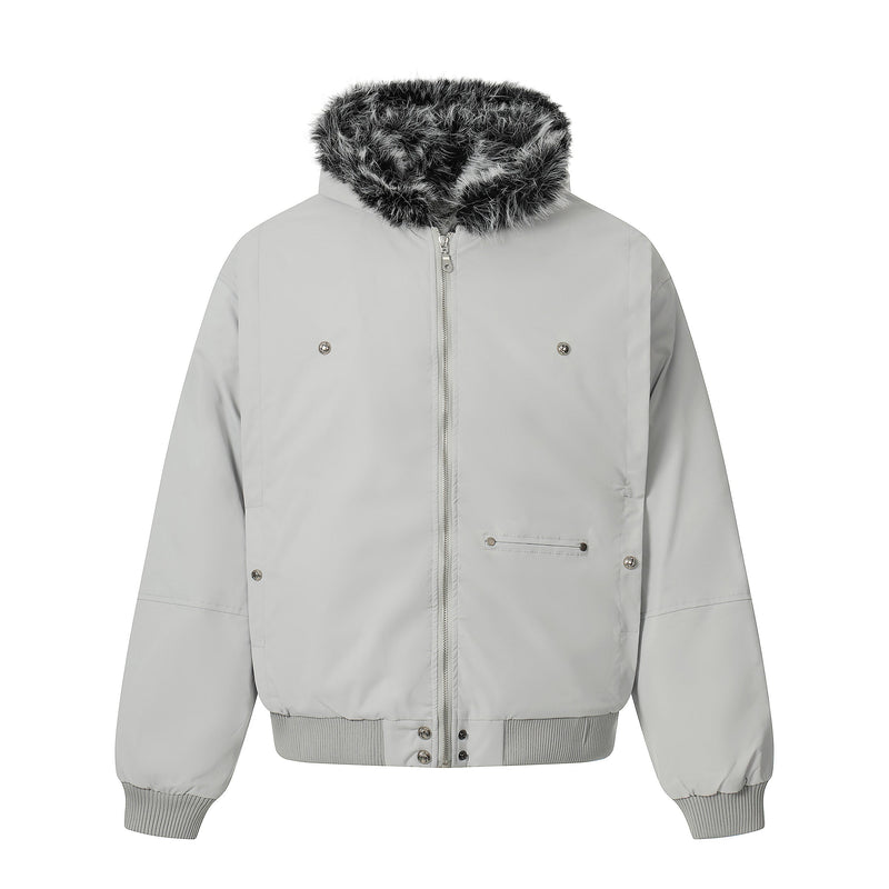 Faux Fur Hood Utility Bomber Jacket | Omirad