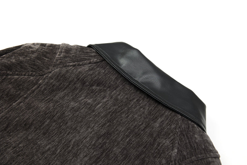 Omirad Chenille Bomber Jacket with Faux-Leather Collar