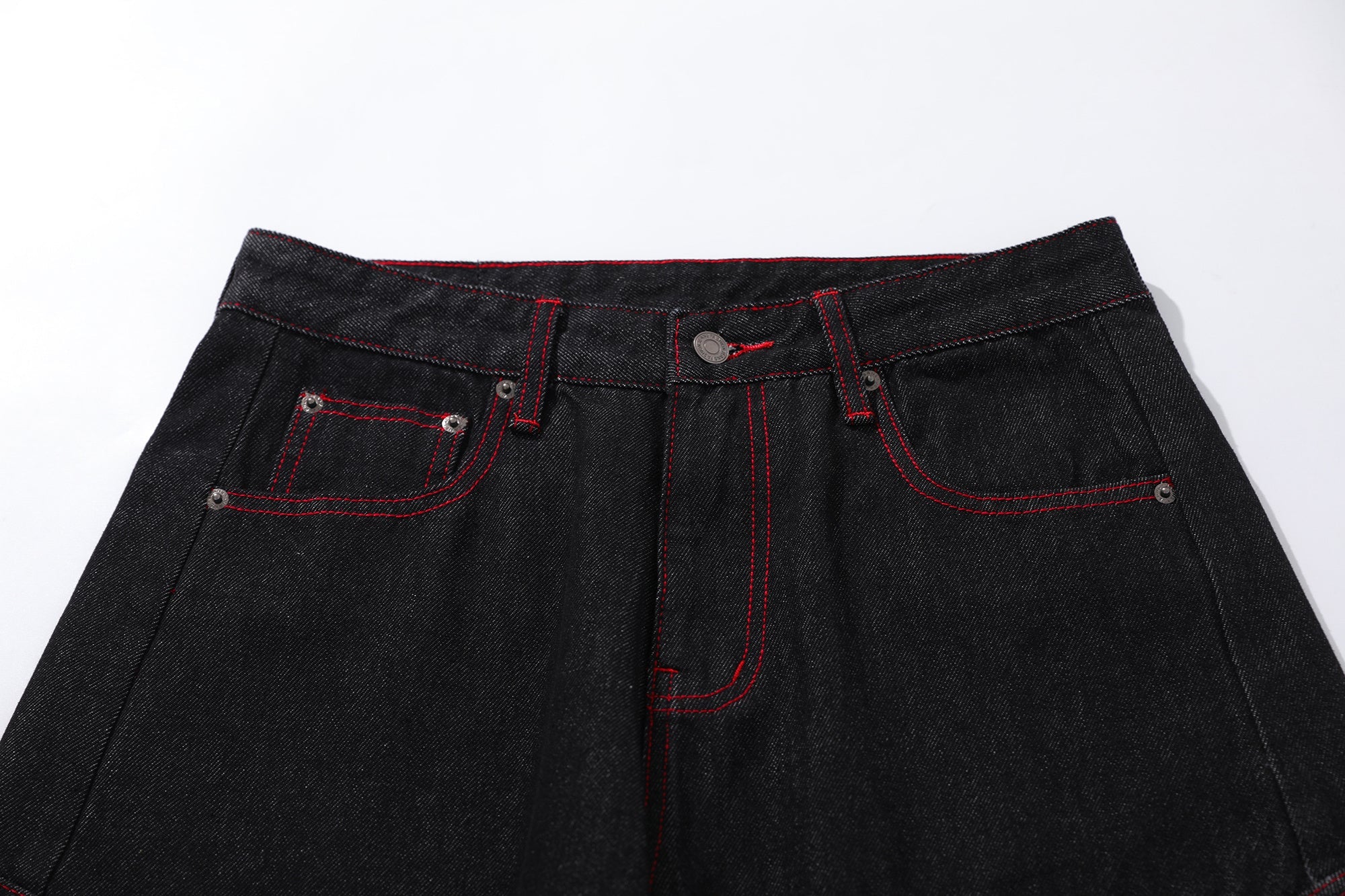 Omirad Red-Stitch Curved Cargo Denim Pants | Wide Leg
