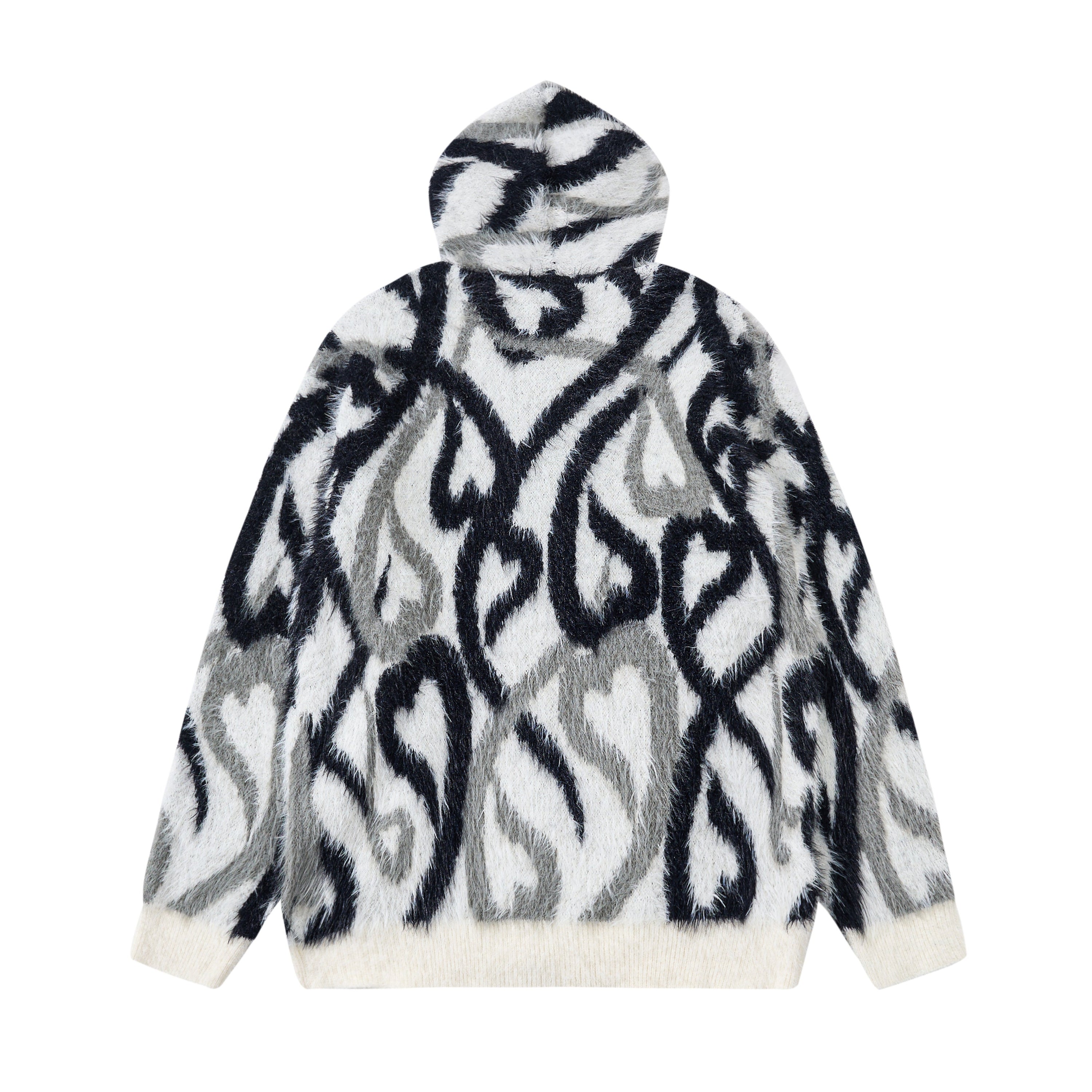 Abstract Flame Pattern Faux-Fur Zip Hoodie | Streetwear