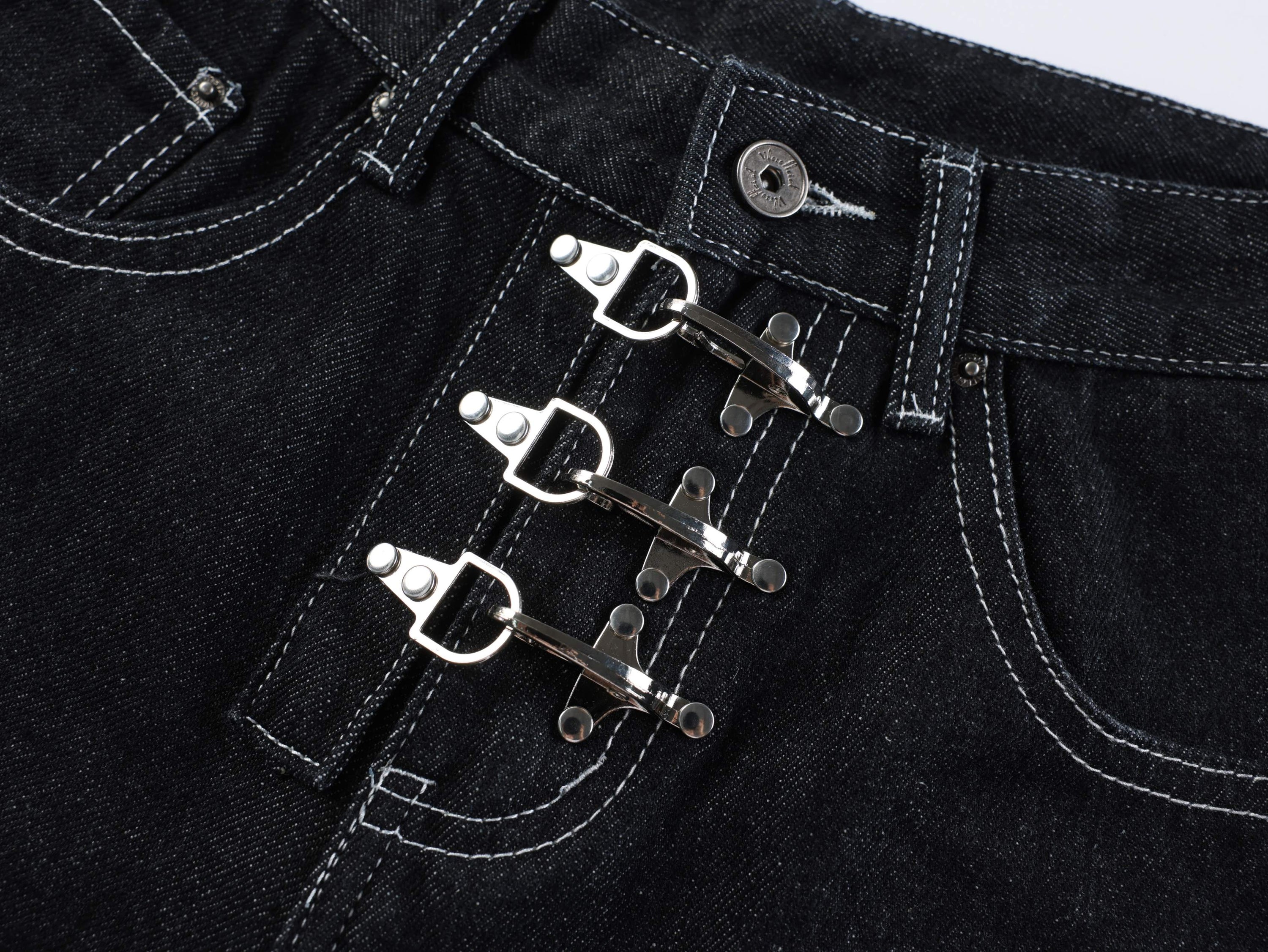 Wide-Leg Buckle Denim Shorts | Dark Wash Streetwear