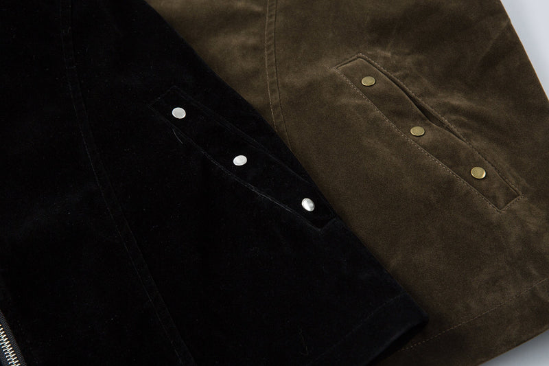 Suede-Texture Arc Panel Zip Jacket | Streetwear Outerwear