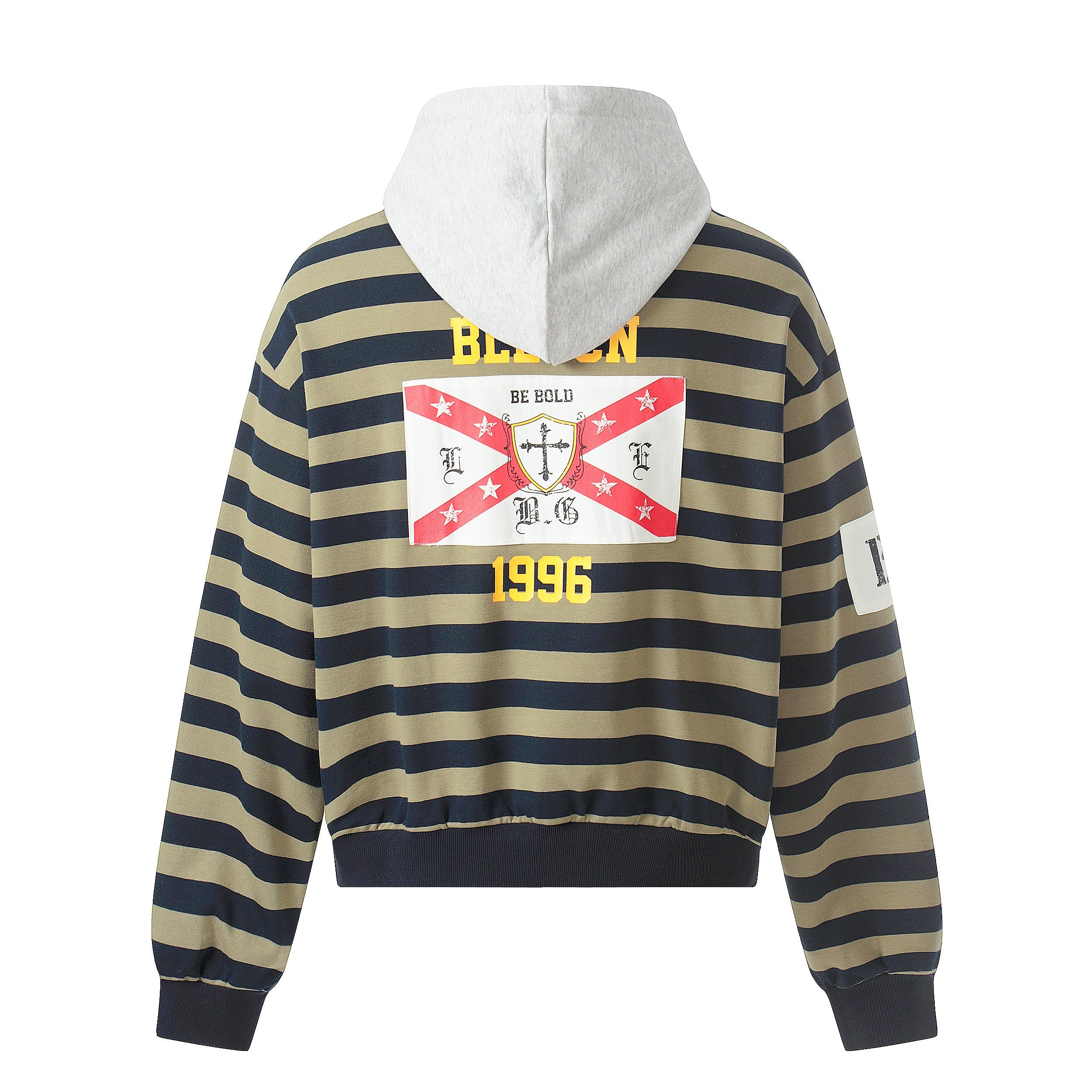 Striped Rugby Polo Hoodie | Contrast Hood Streetwear