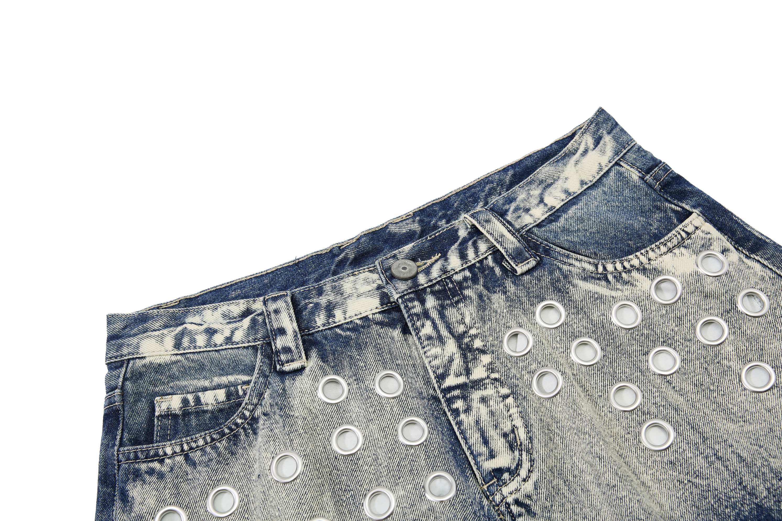 Omirad Grommet Washed Balloon Jeans | Distressed Wide-Leg Denim