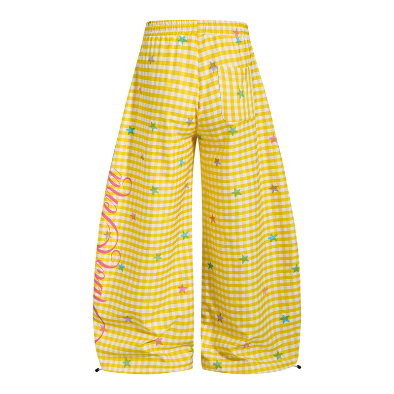 Pastel Gingham Balloon Pants | Y2K Wide-Leg Star Print