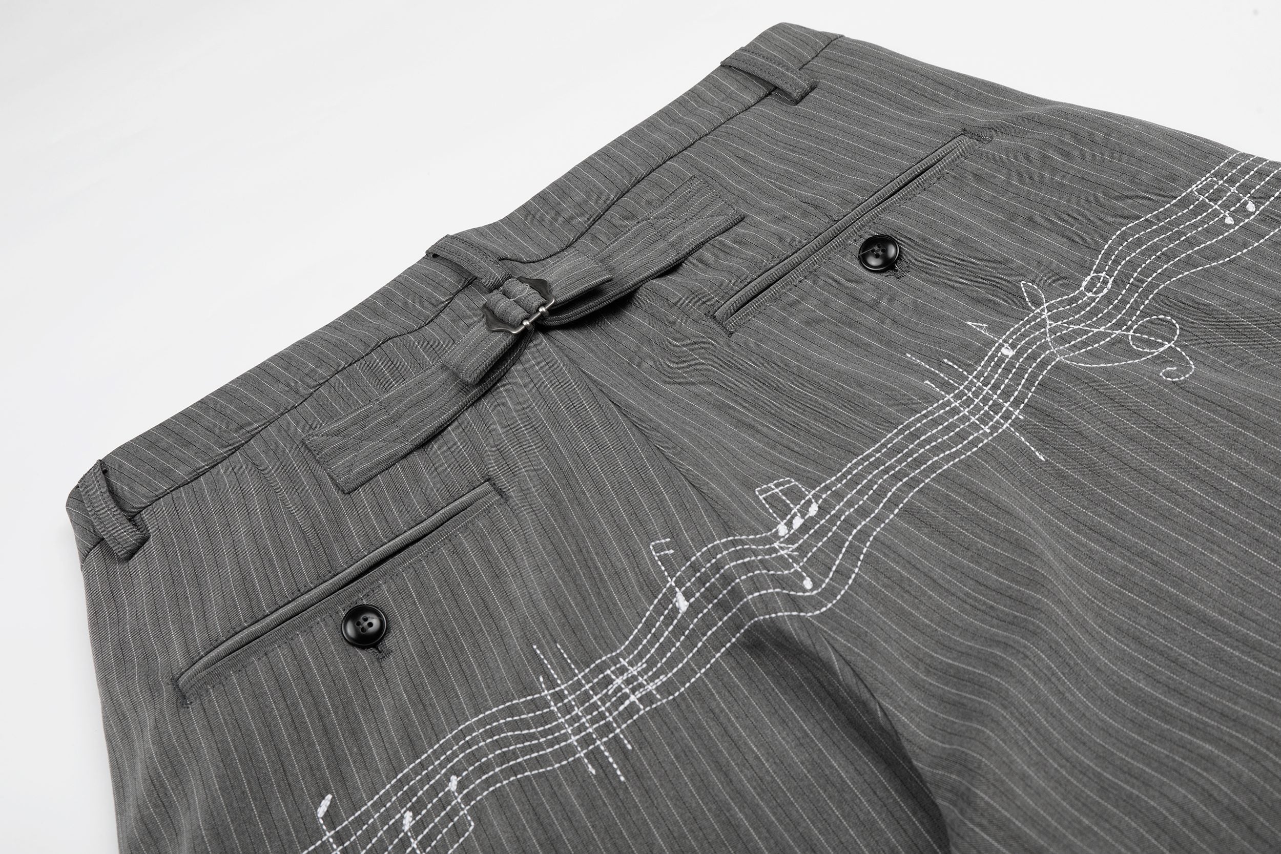 Pinstripe Wide-Leg Pants with Music Staff Graphic | Omirad