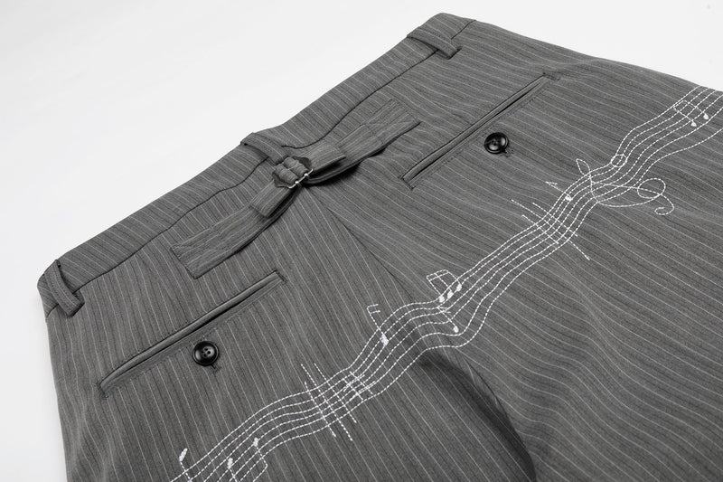 Pinstripe Wide-Leg Pants with Music Staff Graphic | Omirad