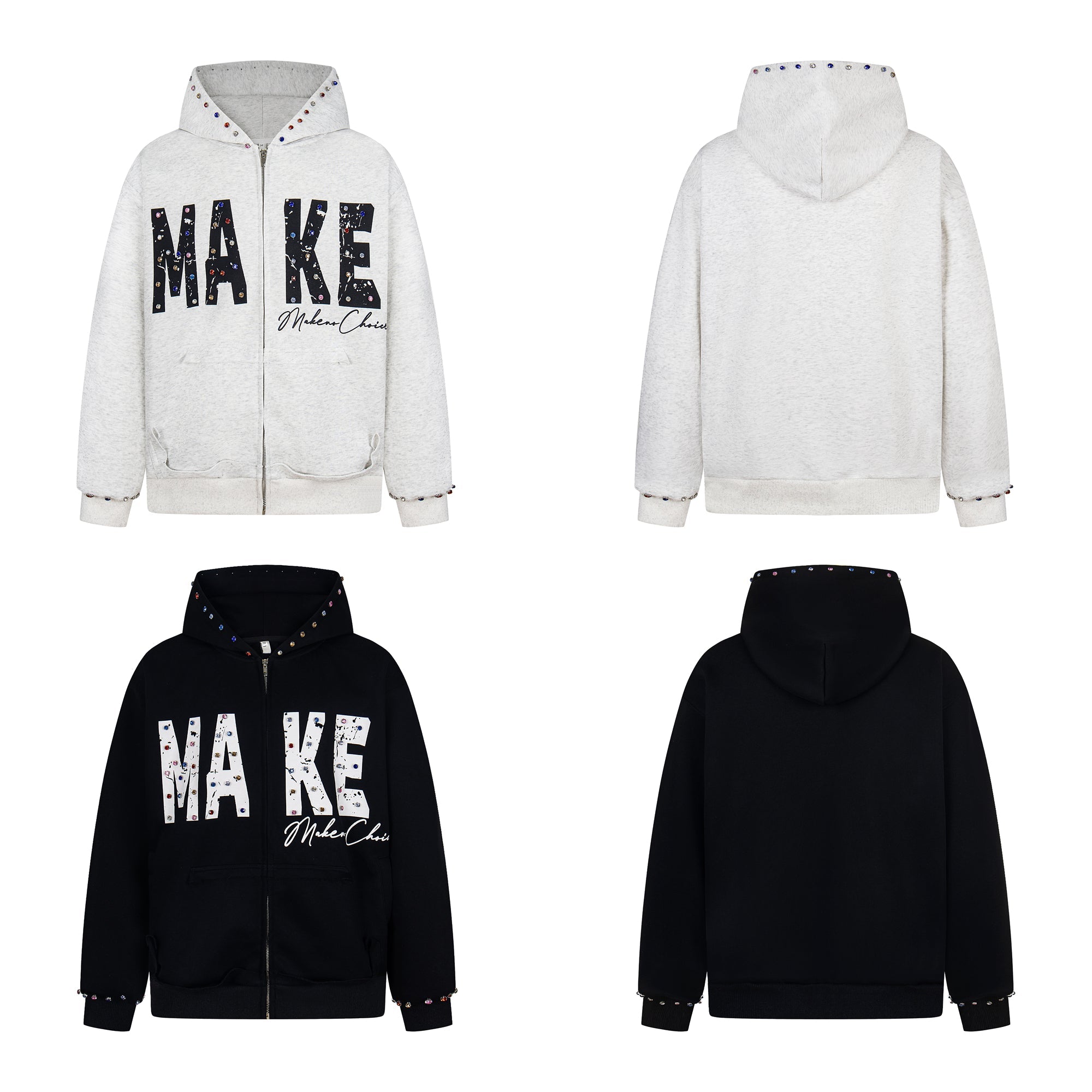 Omirad MAKE Studded Zip Hoodie | Oversized Streetwear