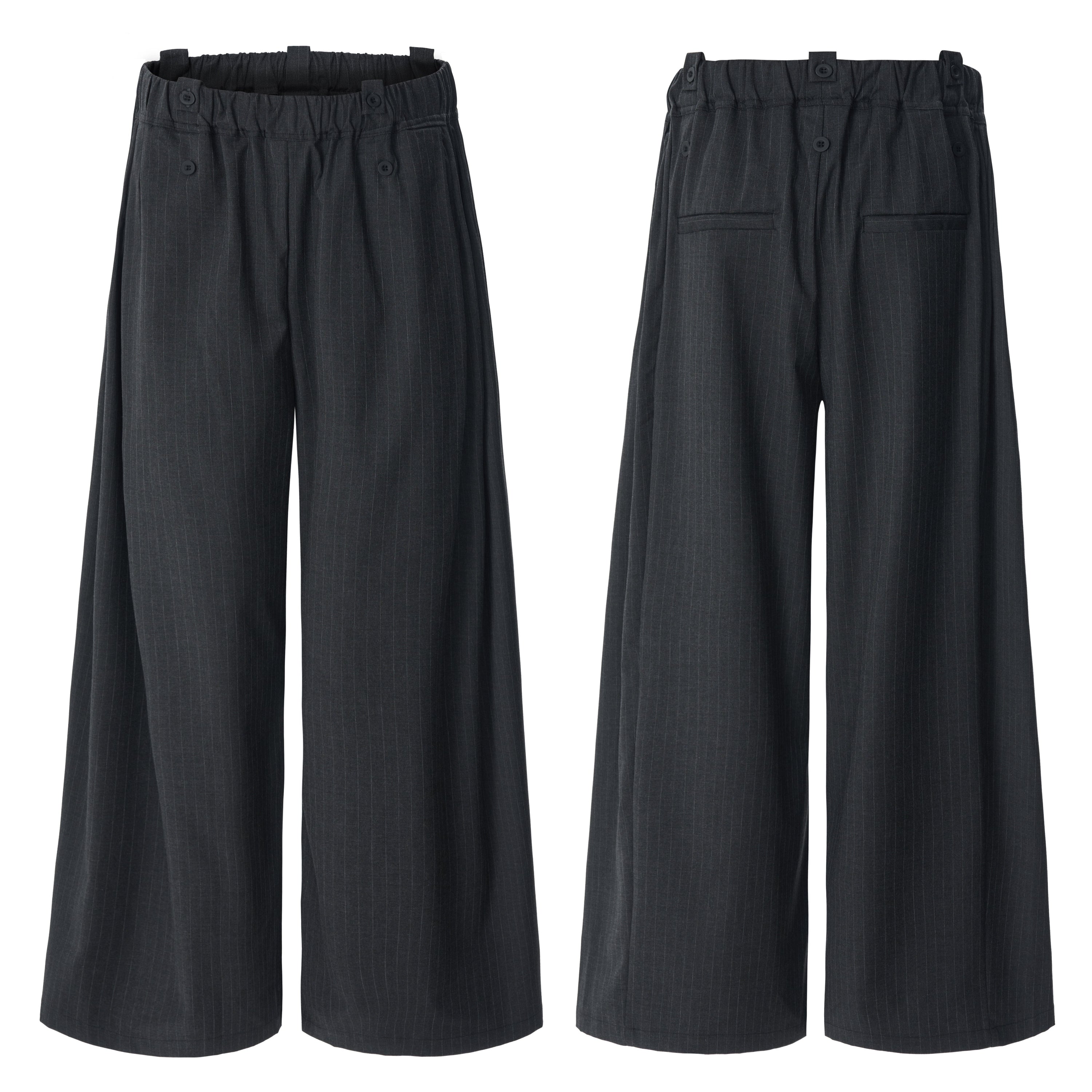 Dual-Button Pinstripe Wide-Leg Trousers | Relaxed Fit
