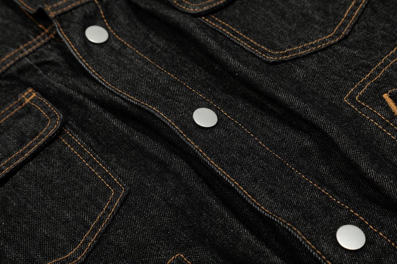 Omirad Raw Black Cropped Denim Jacket | Contrast Stitch