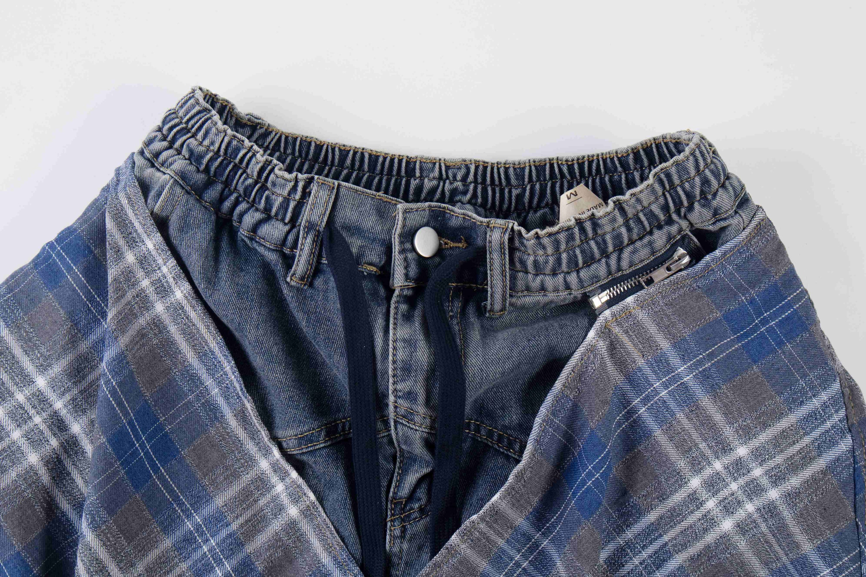 Omirad Layered Plaid Baggy Jeans | Y2K Wide-Leg Denim