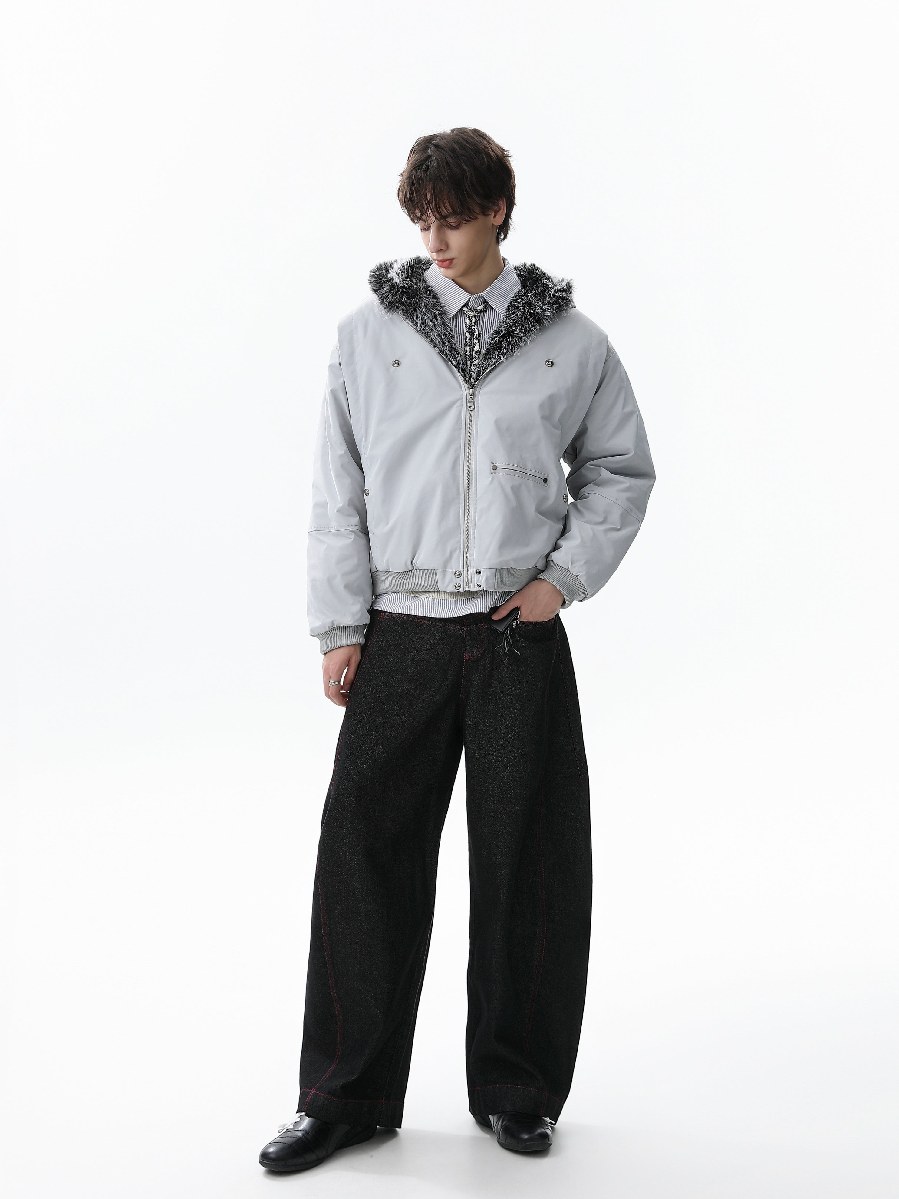 Faux Fur Hood Utility Bomber Jacket | Omirad