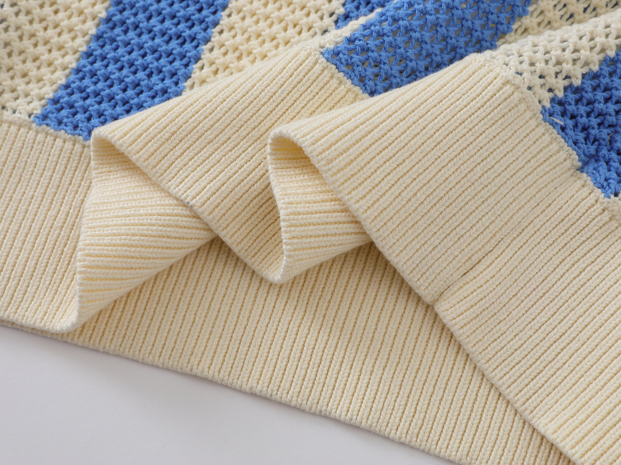Retro Mesh Knit Polo Sweater | Vintage Stripe Open-Weave