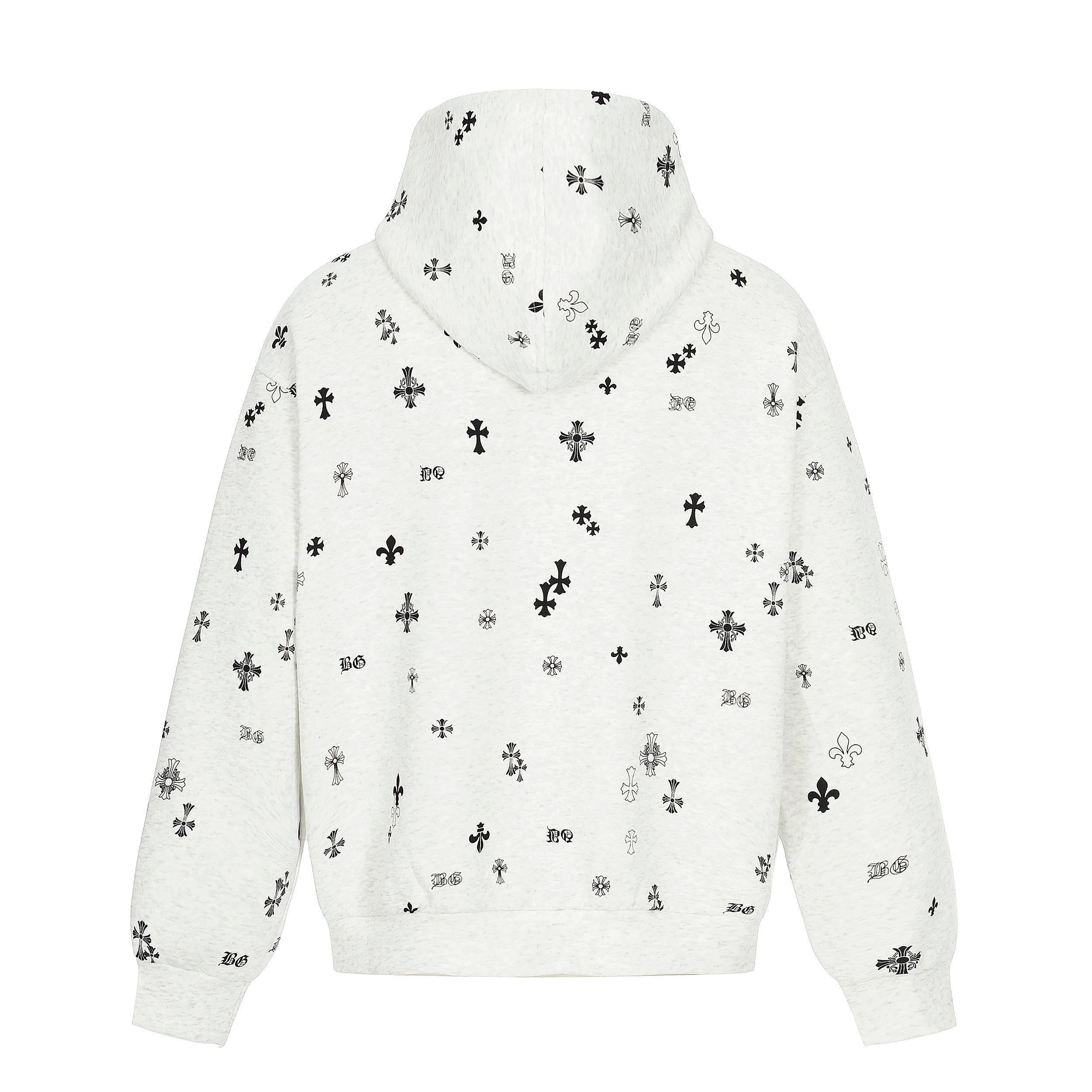 All-Over Gothic Cross Print Hooded Zip Jacket | Streetwear