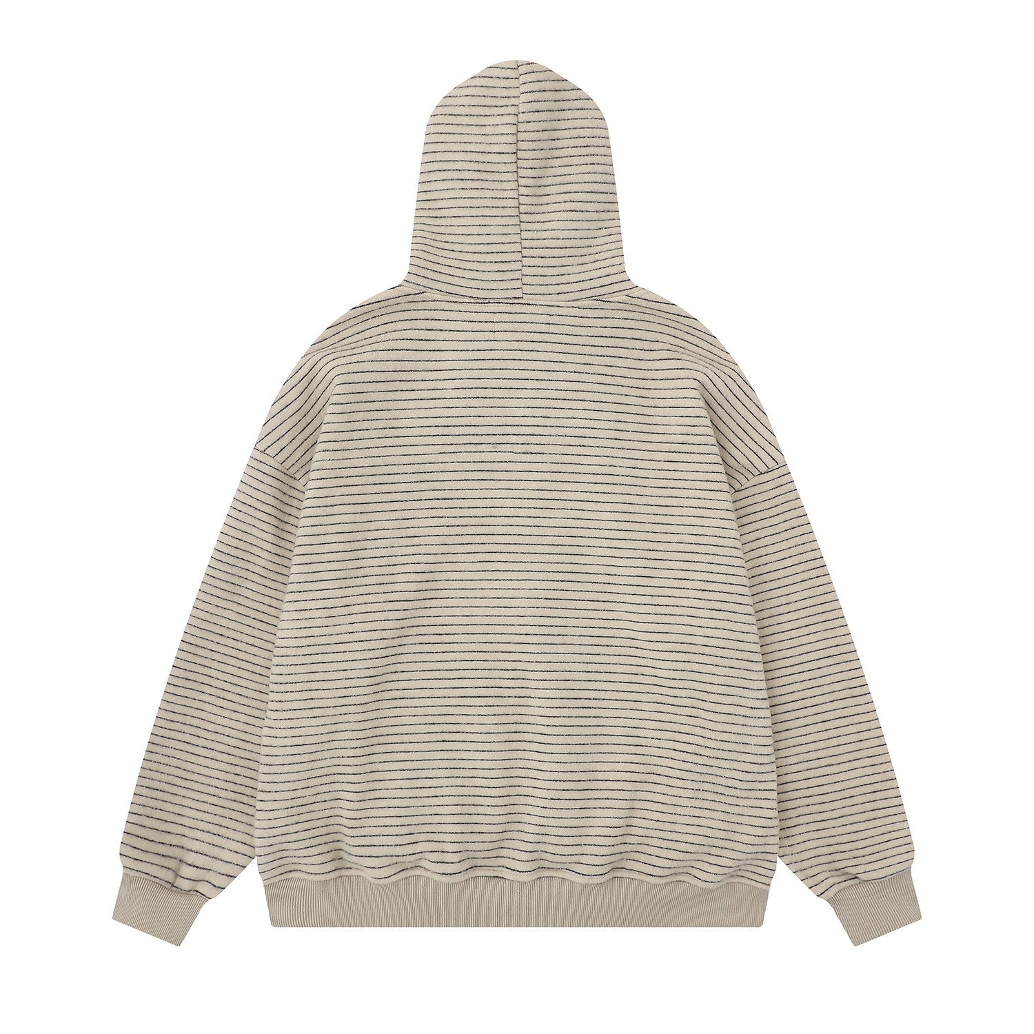 Striped Knit Zip Hoodie with Faux Fur Hood Trim