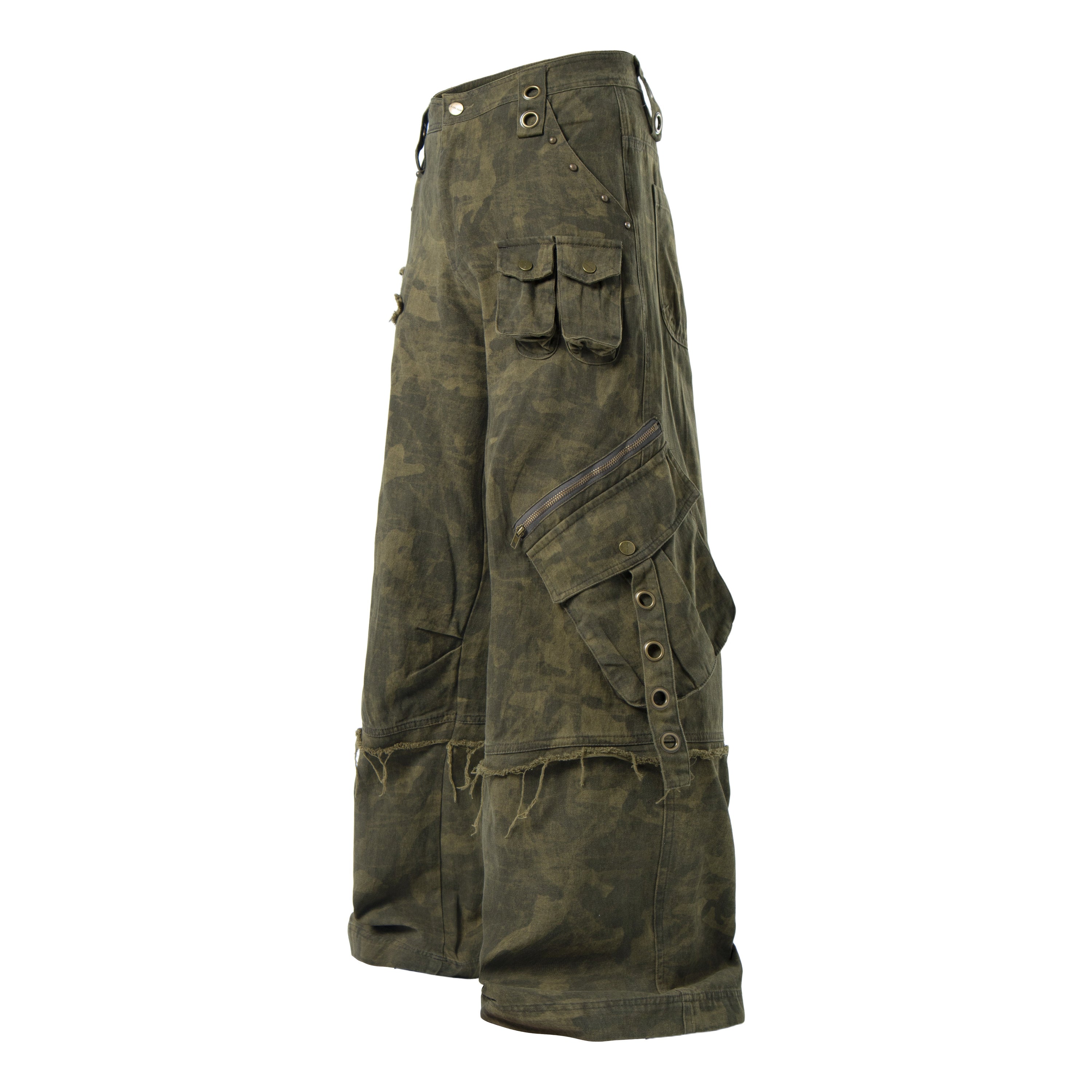 Distressed Camo Multi-Pocket Cargo Pants | Streetwear