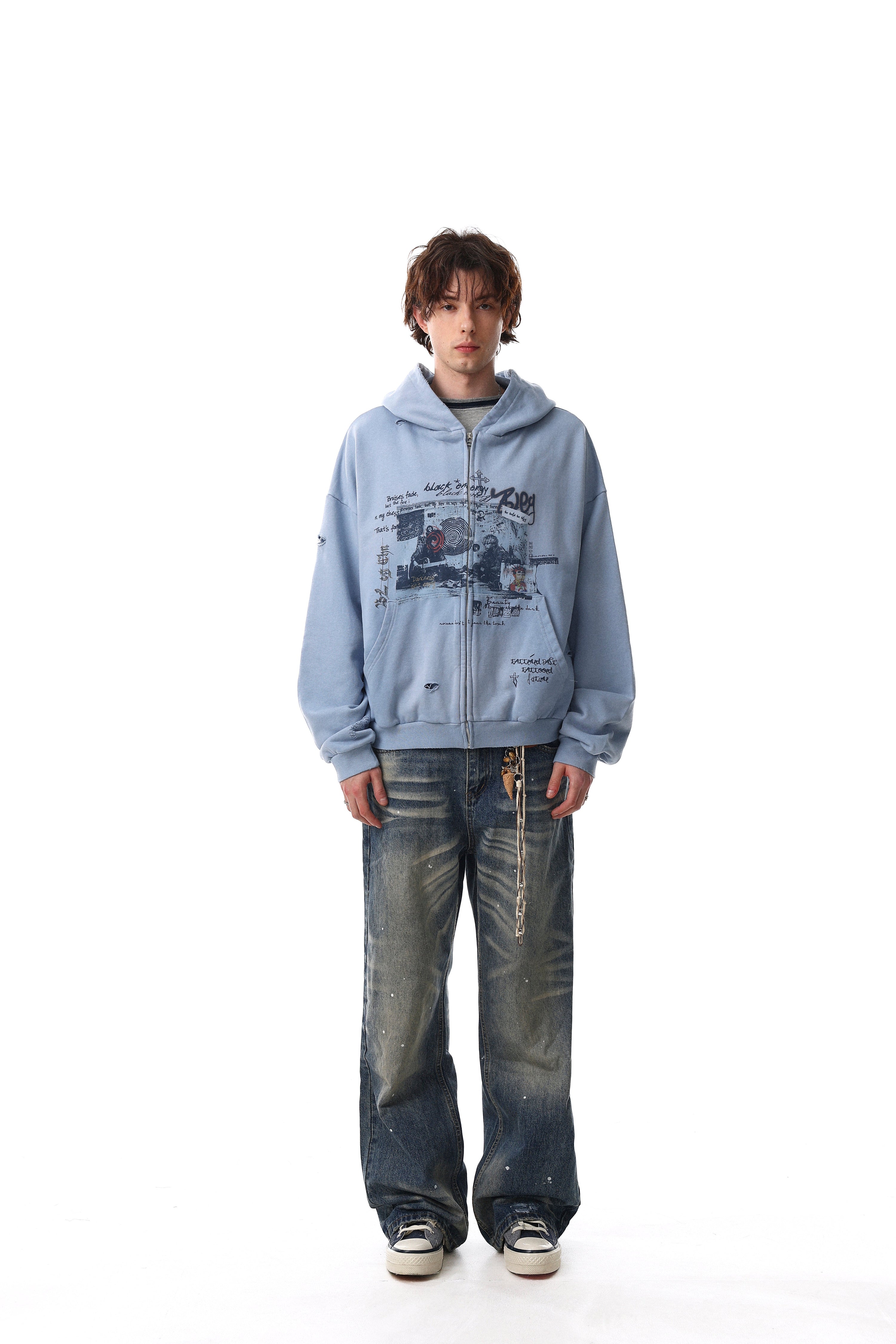 Omirad Collage Graphic Zip-Up Hoodie | Streetwear Art
