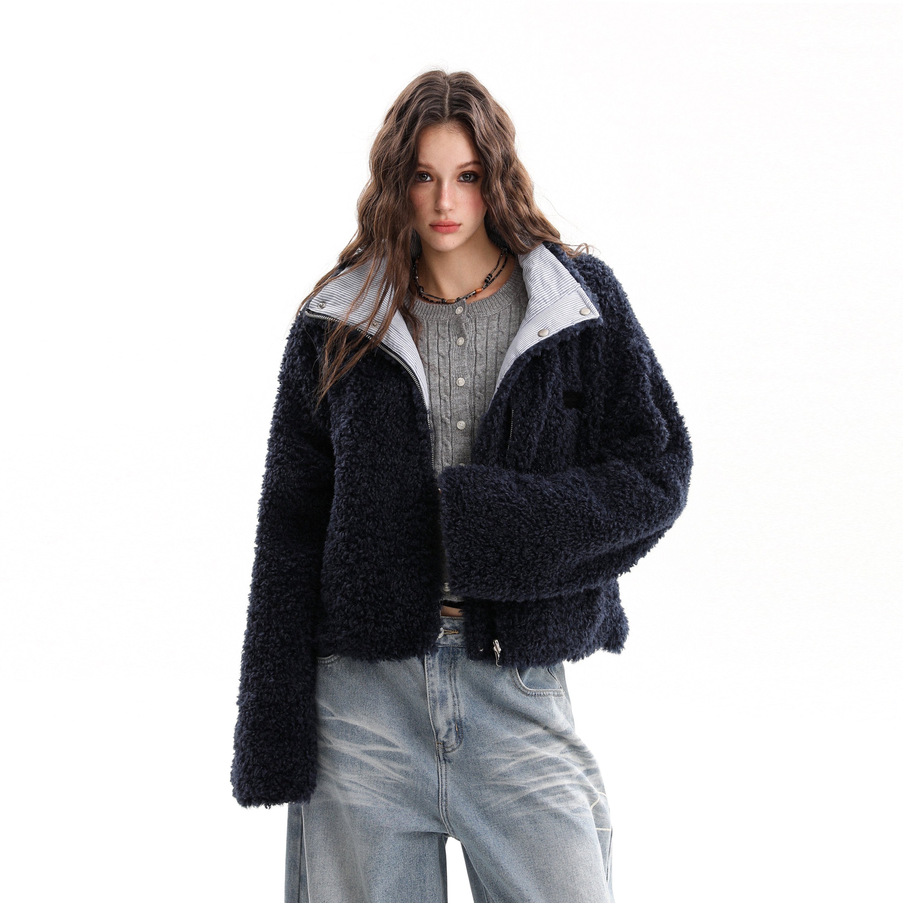 Reversible Sherpa & Striped Corduroy Jacket | Cropped Fit