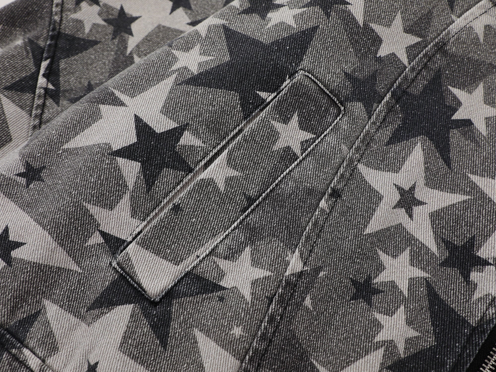 Omirad All-Over Star Print Washed Denim Jacket | Grayscale
