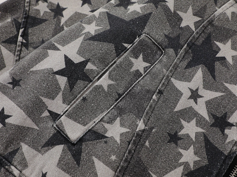 Omirad All-Over Star Print Washed Denim Jacket | Grayscale