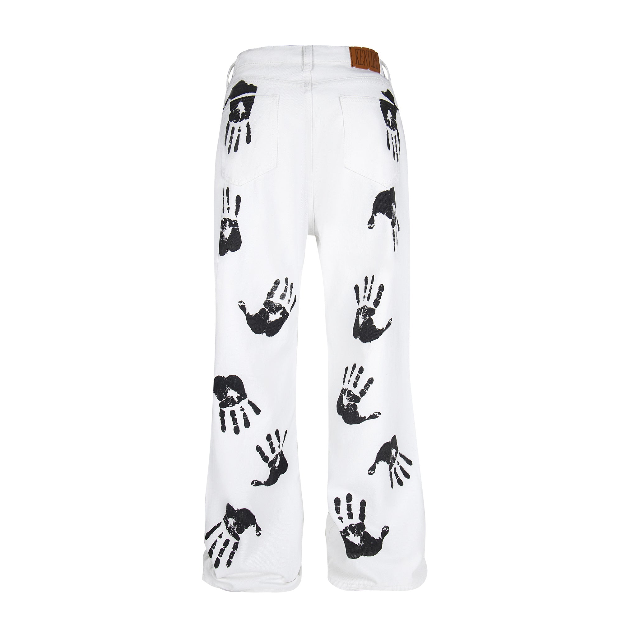 Omirad Handprint White Denim Pants | Wide-Leg Street Style