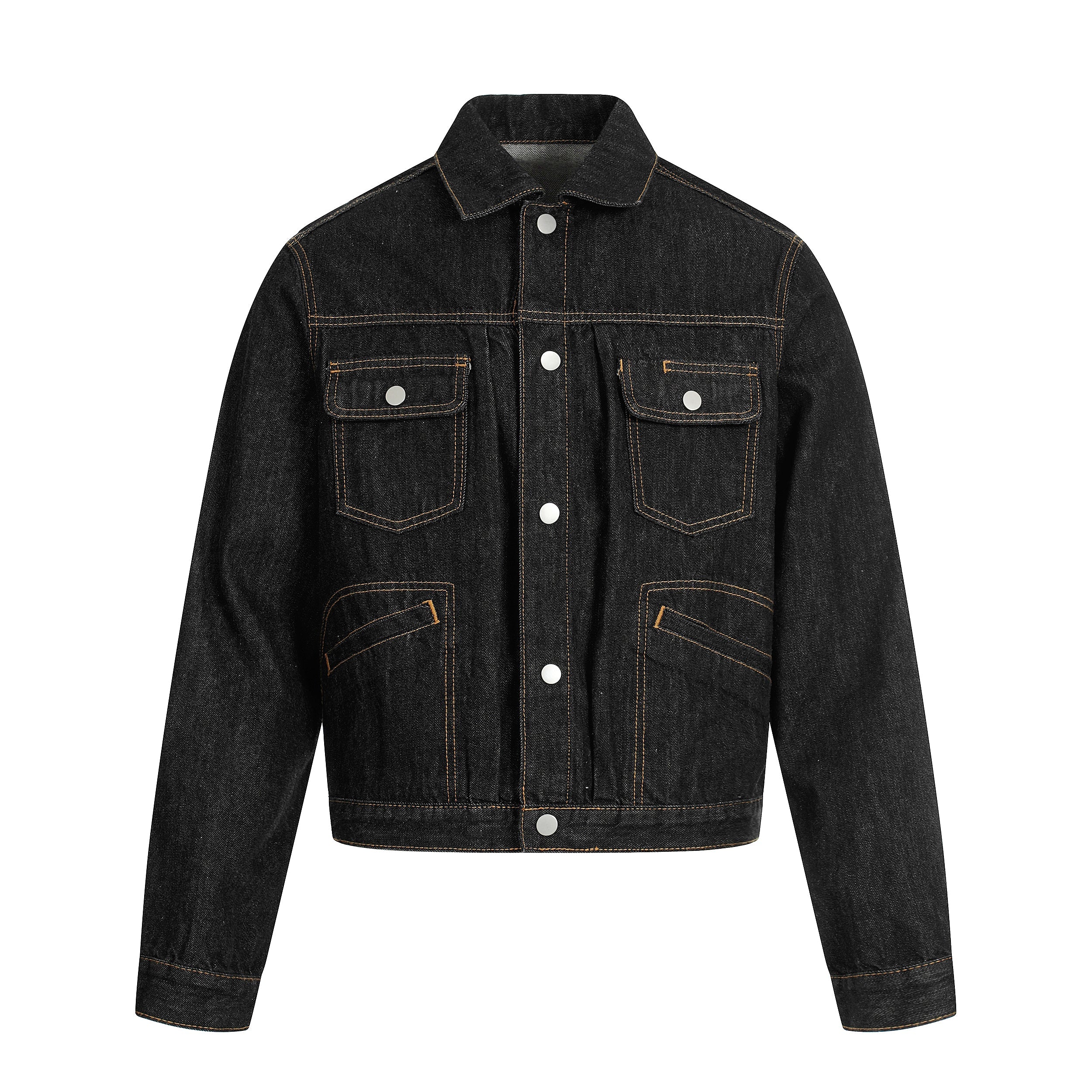 Omirad Raw Black Cropped Denim Jacket | Contrast Stitch