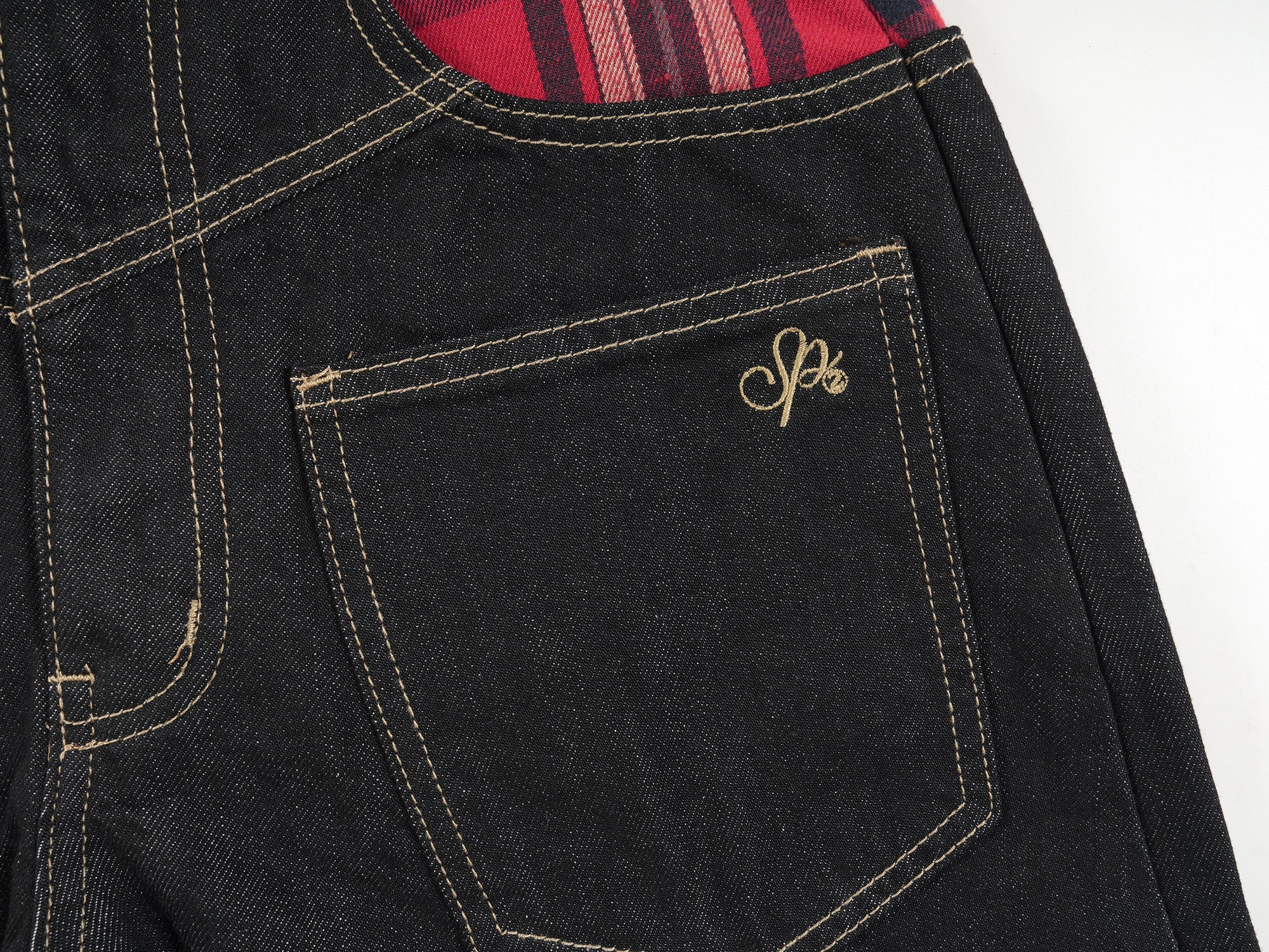 Plaid-Waist Wide-Leg Denim Pants | Retro Streetwear Jeans